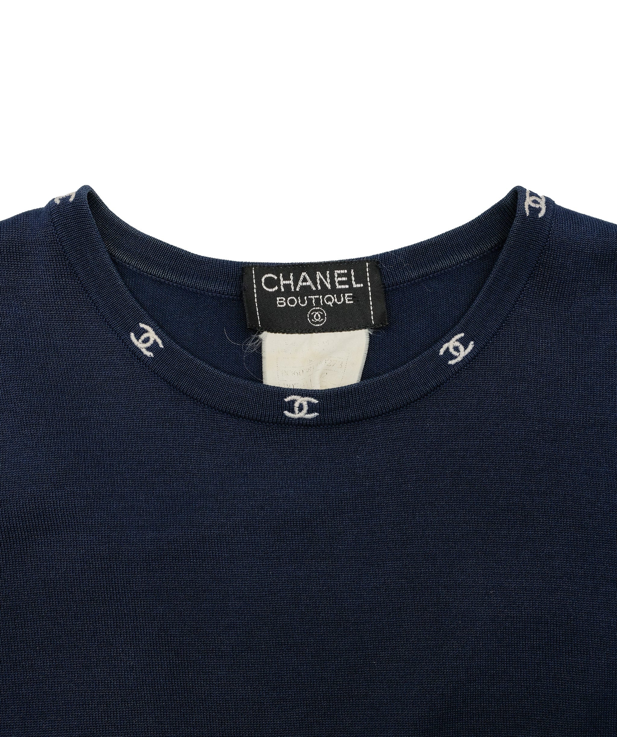 Chanel Chanel Small C Stitch Summer Knit Top Navy #42 ASL7462