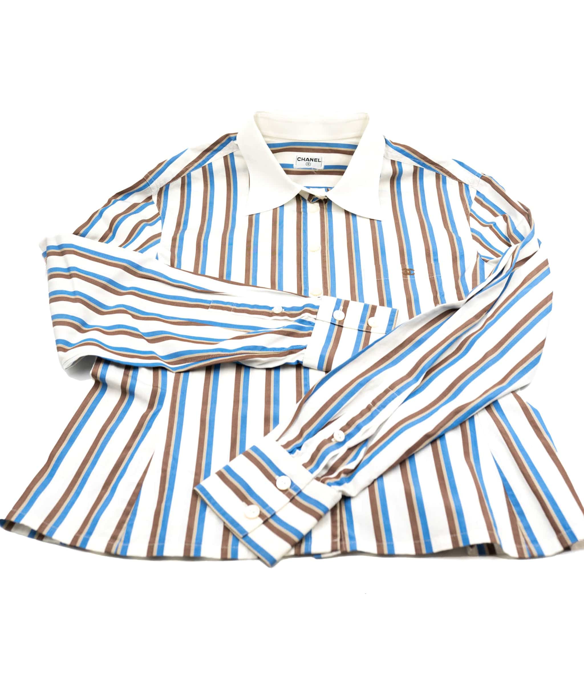 Chanel Chanel Stripe Button up Shirt Blue ASL4887