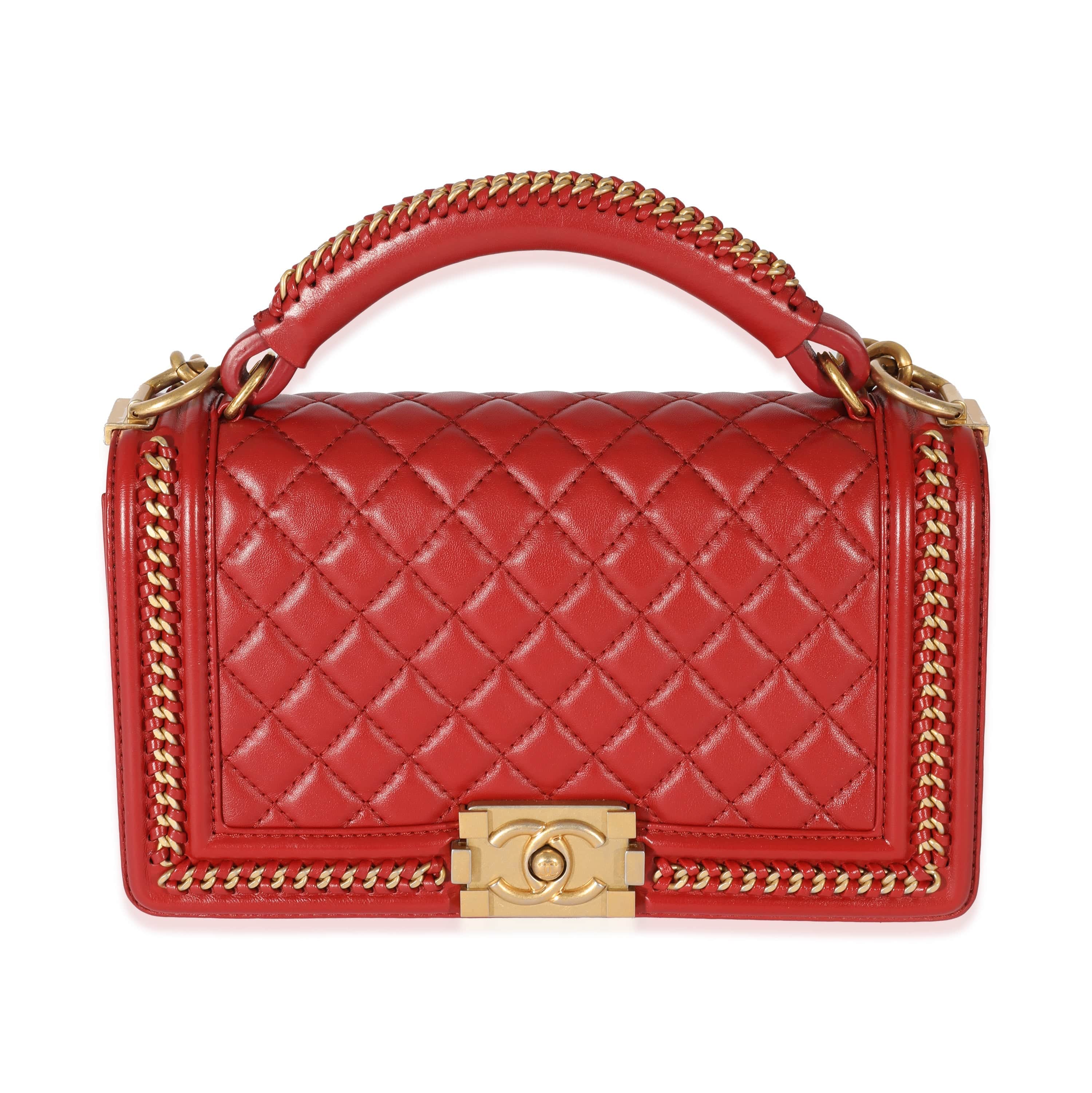 Chanel Chanel Red Lambskin Chain Around Medium Boy Bag