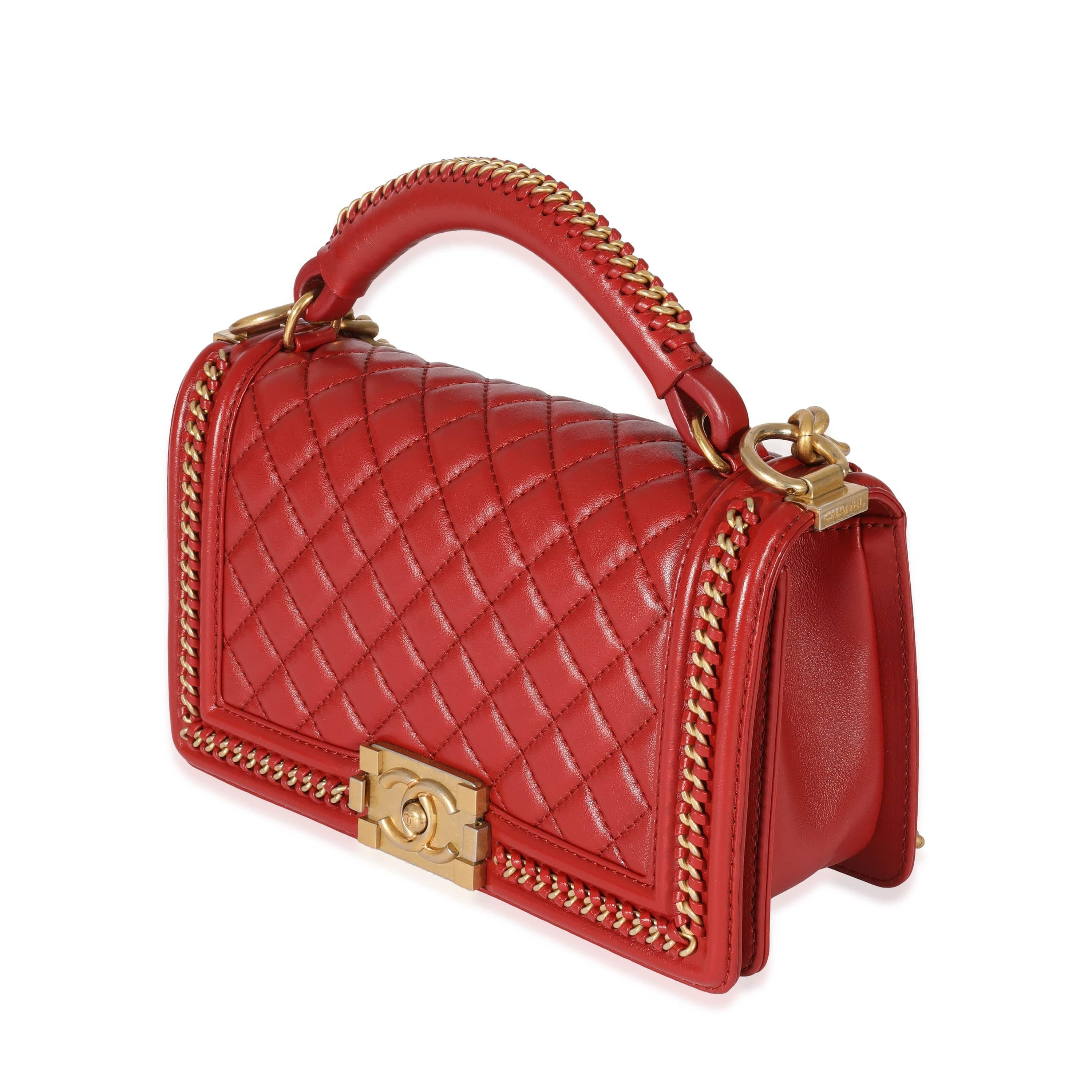 Chanel Chanel Red Lambskin Chain Around Medium Boy Bag