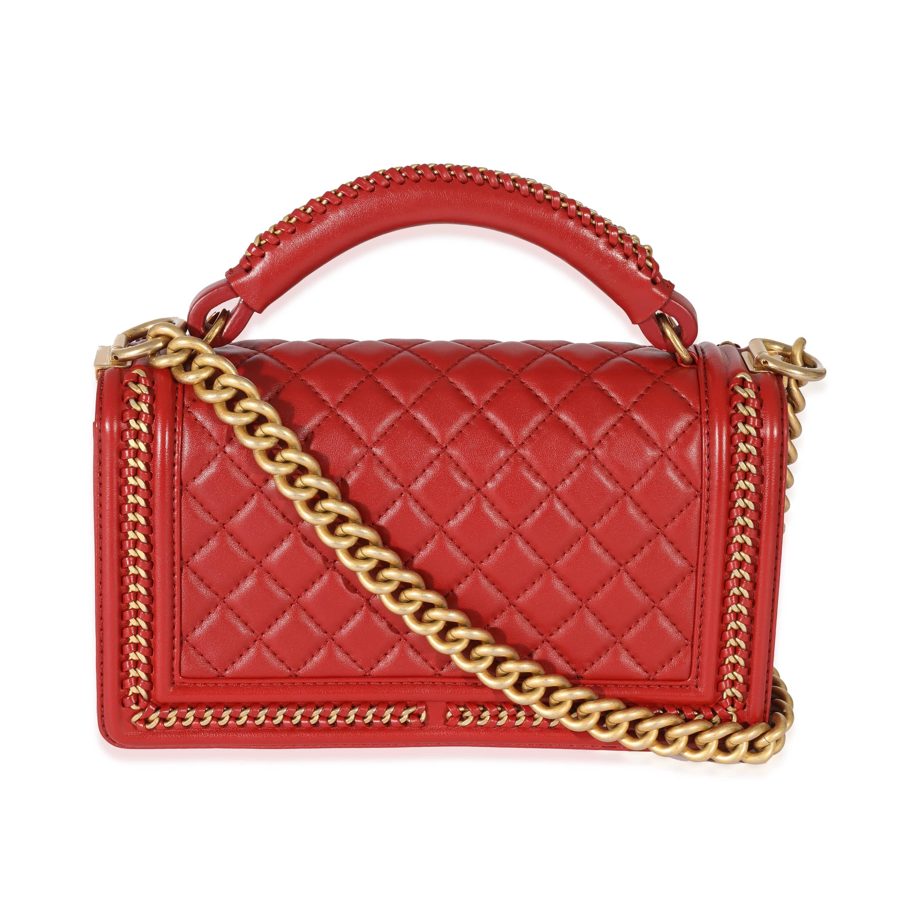 Chanel Chanel Red Lambskin Chain Around Medium Boy Bag