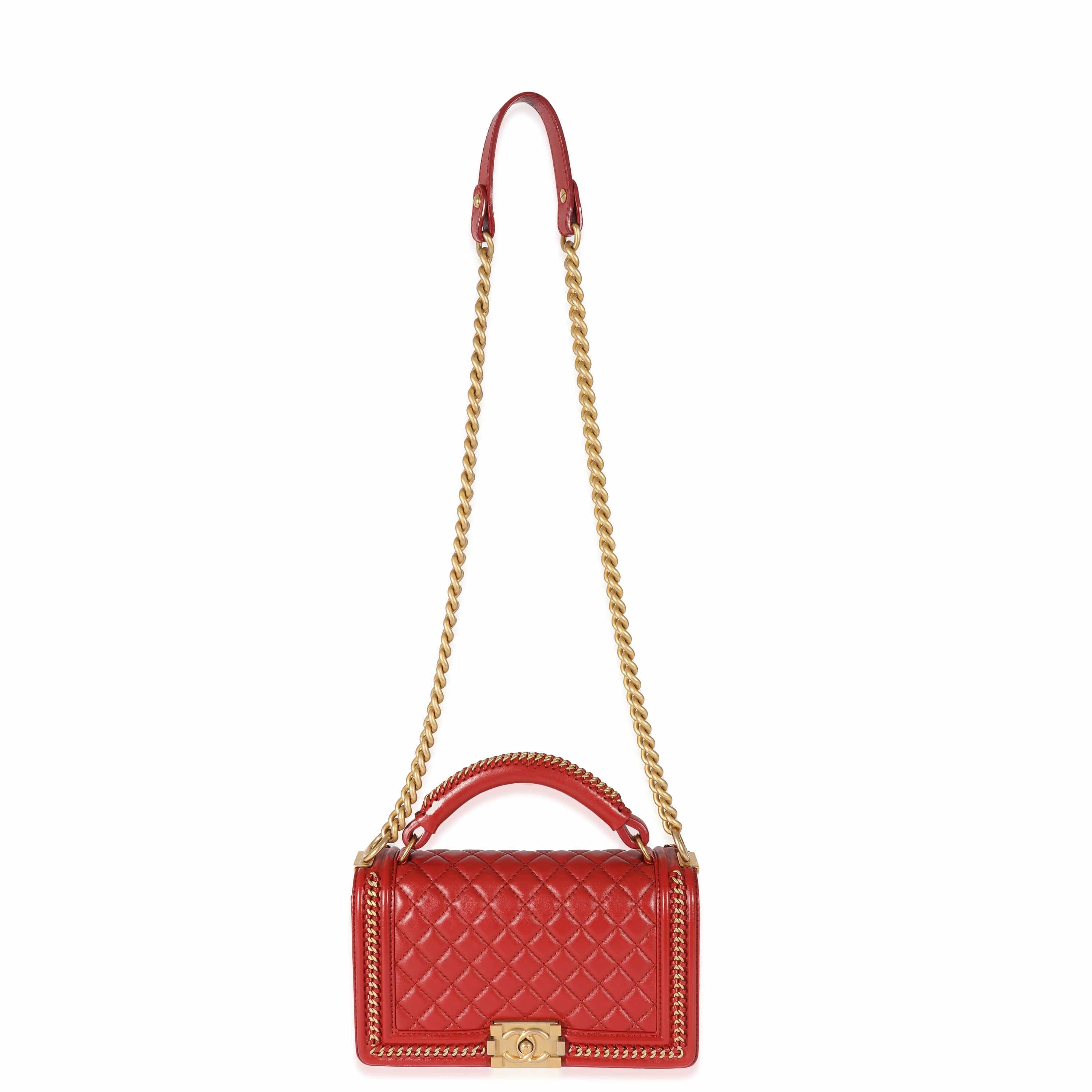 Chanel Chanel Red Lambskin Chain Around Medium Boy Bag