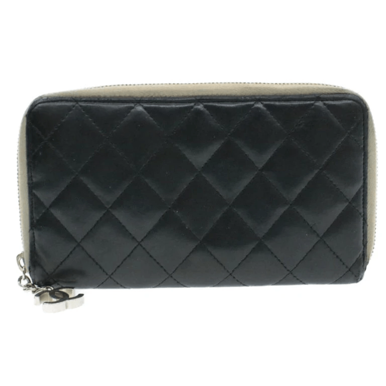 Chanel Chanel Lamb Skin Matelasse Long Wallet Black CC Auth 13203