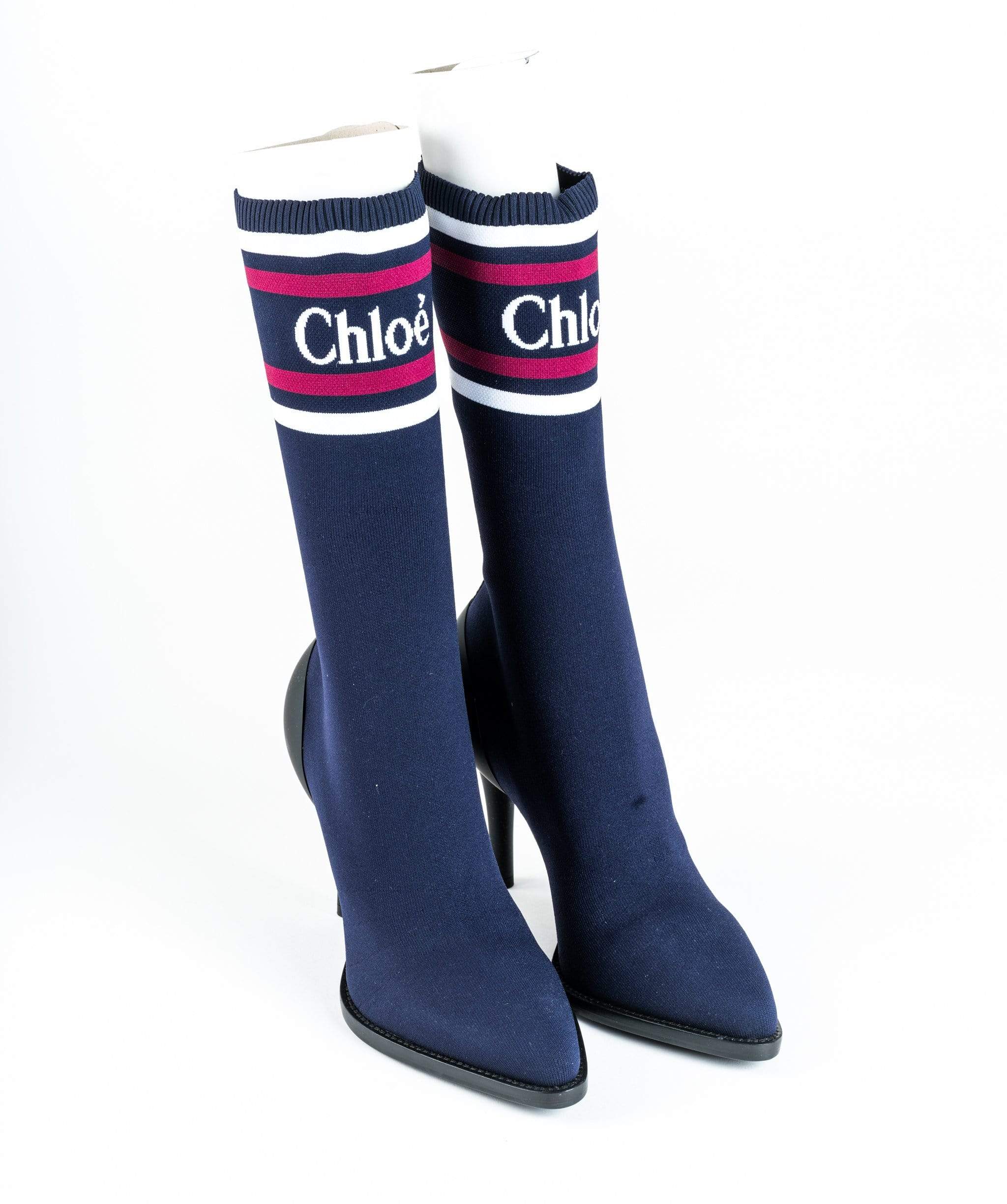 Chloé Chloe Navy Tracy modal-blend jacquard sock boots