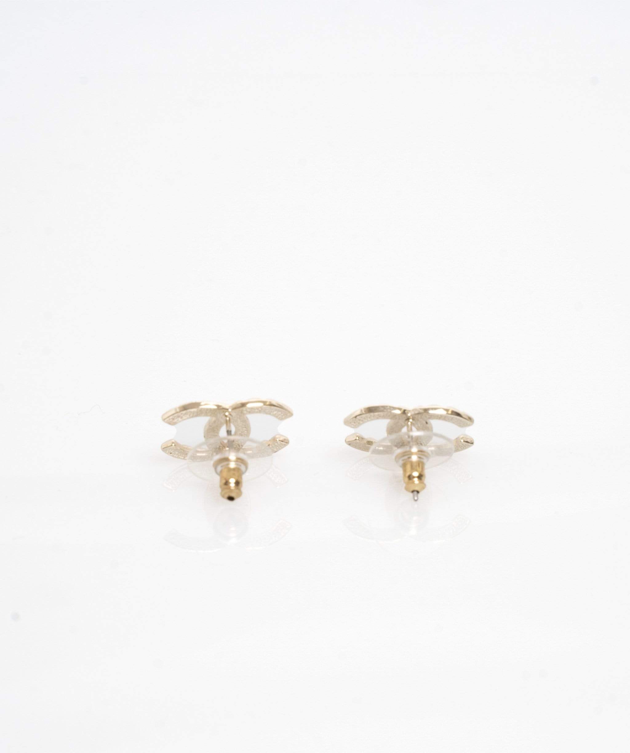 Christian Dior Chanel CC Logo Light Gold Stud Earrings  - ASL1629