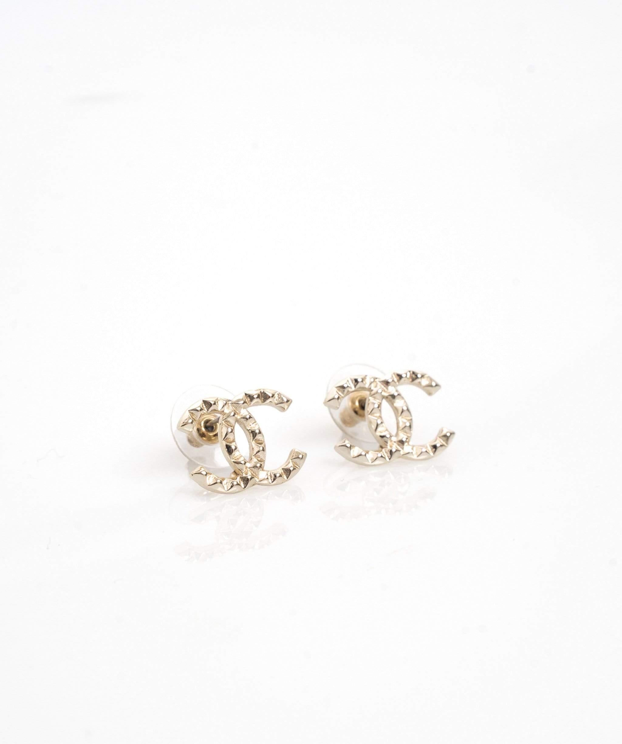 Christian Dior Chanel CC Logo Light Gold Stud Earrings  - ASL1629