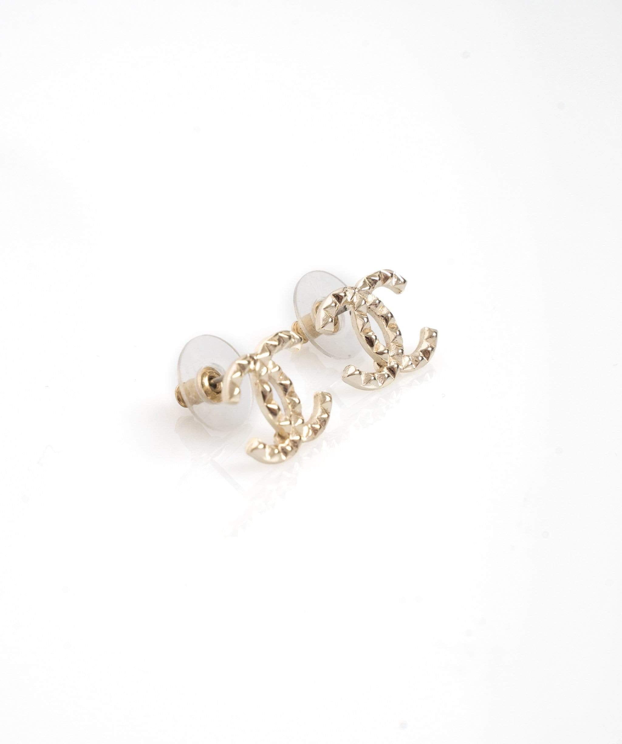 Christian Dior Chanel CC Logo Light Gold Stud Earrings  - ASL1629