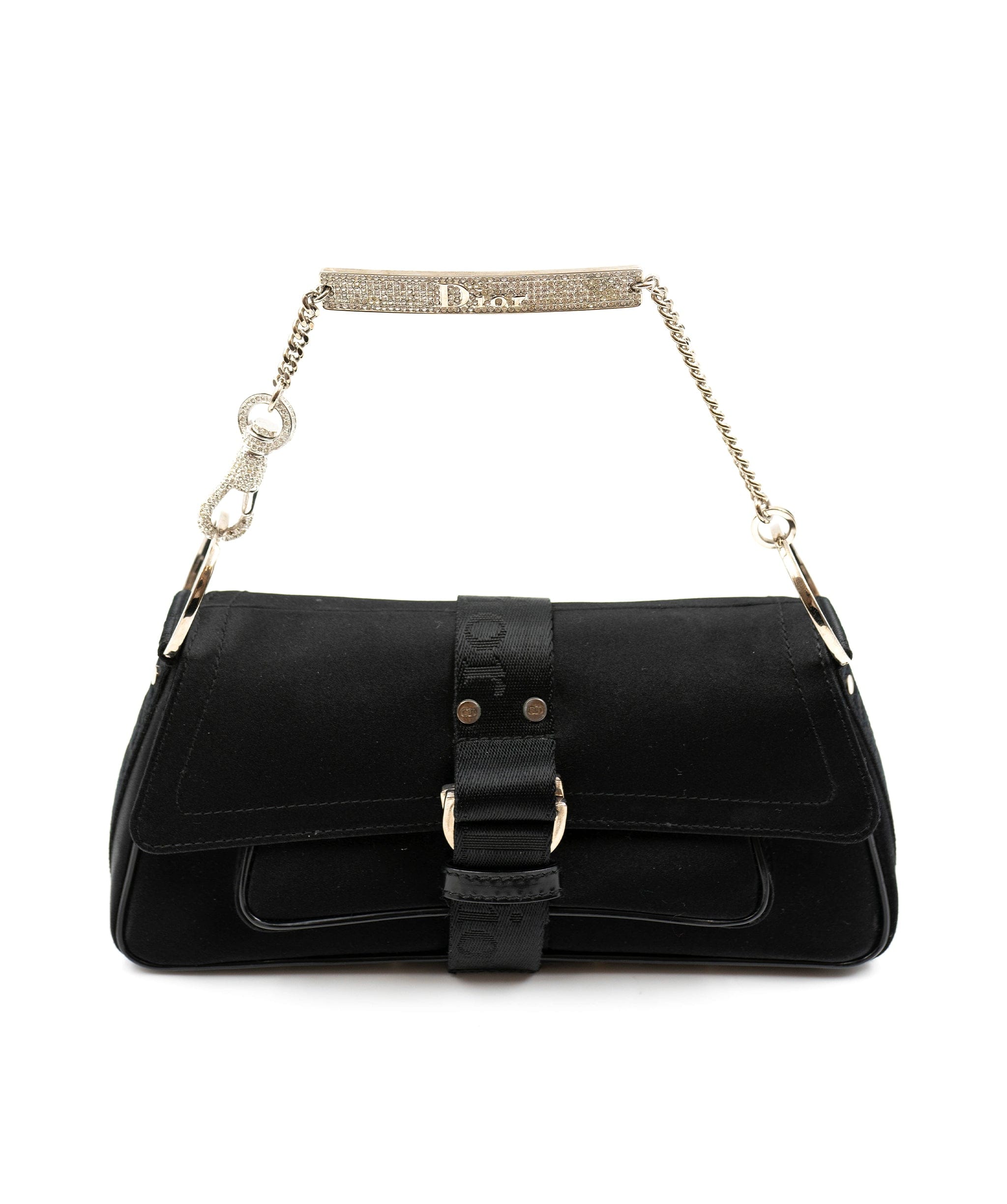 Christian Dior Christian Dior black satin and crystal chain mini bag AGC1355