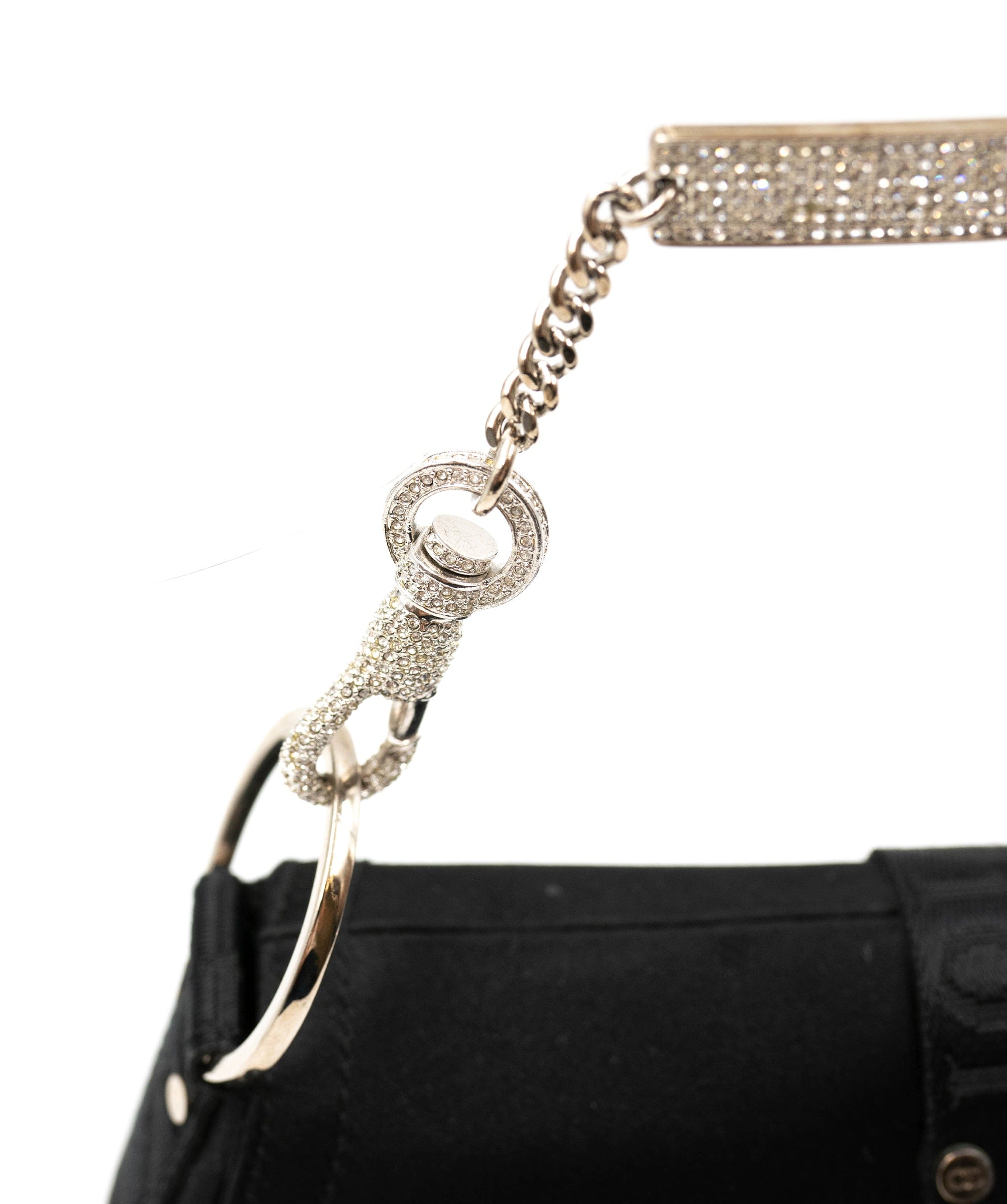 Christian Dior Christian Dior black satin and crystal chain mini bag AGC1355