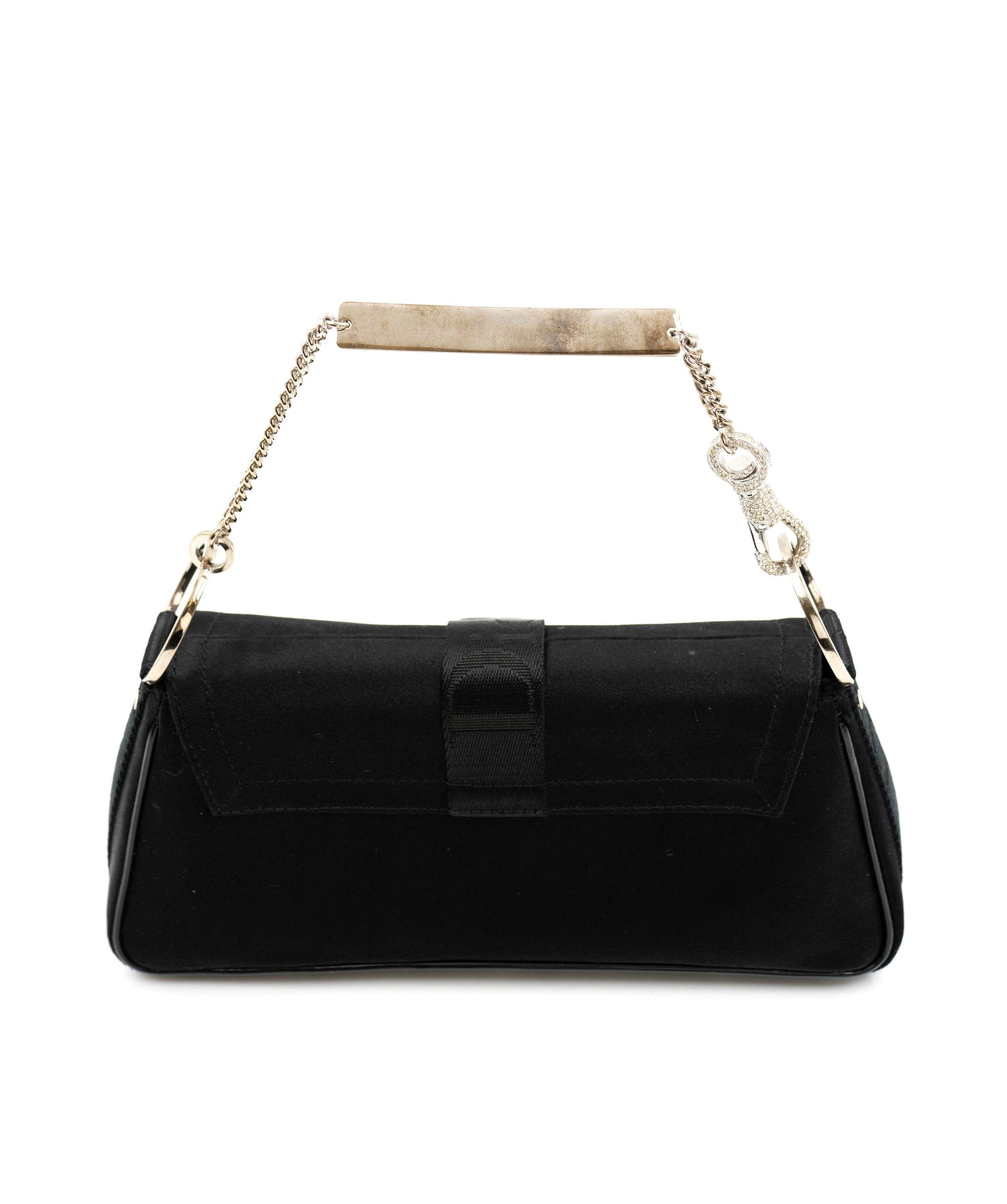 Christian Dior Christian Dior black satin and crystal chain mini bag AGC1355