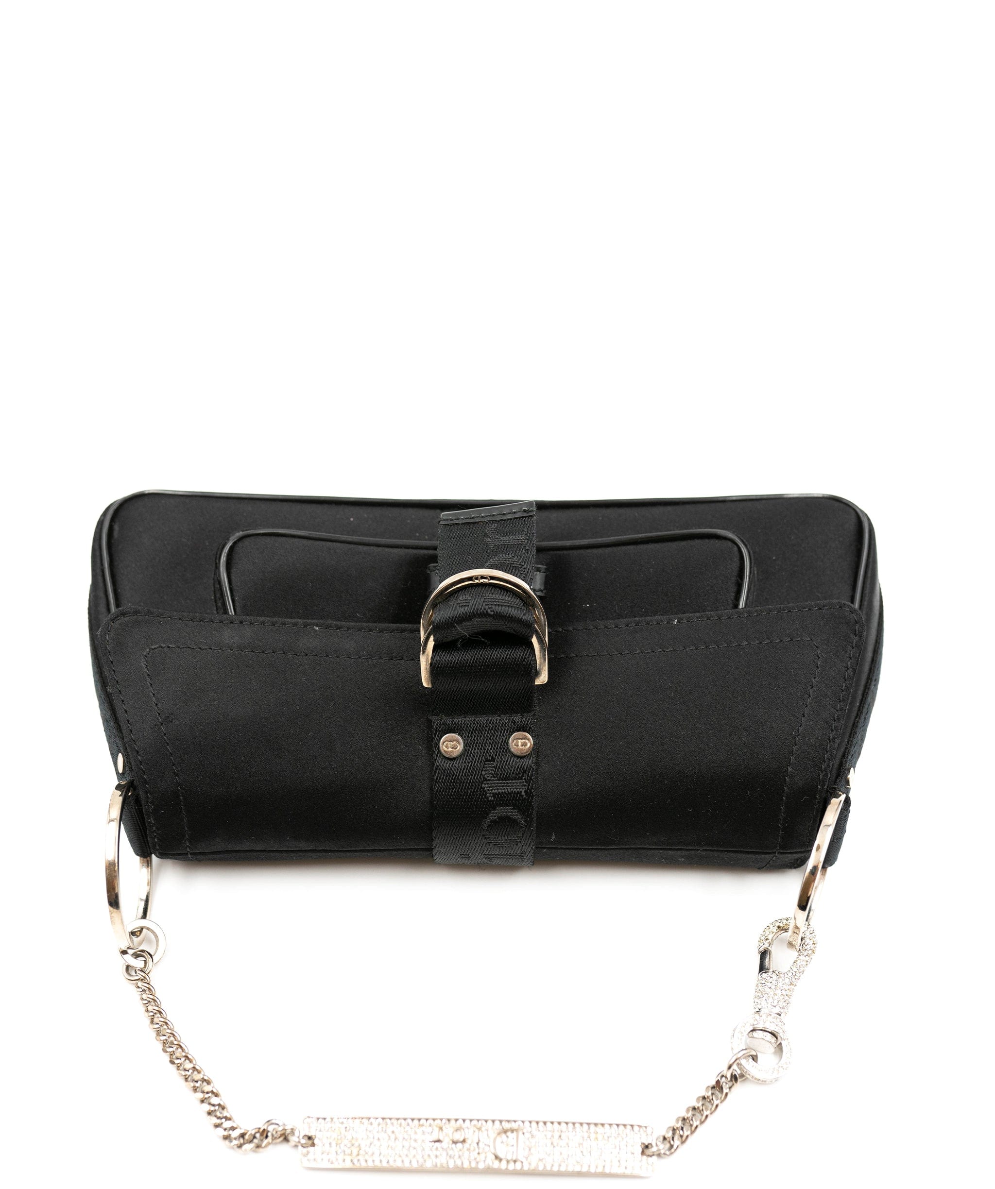 Christian Dior Christian Dior black satin and crystal chain mini bag AGC1355