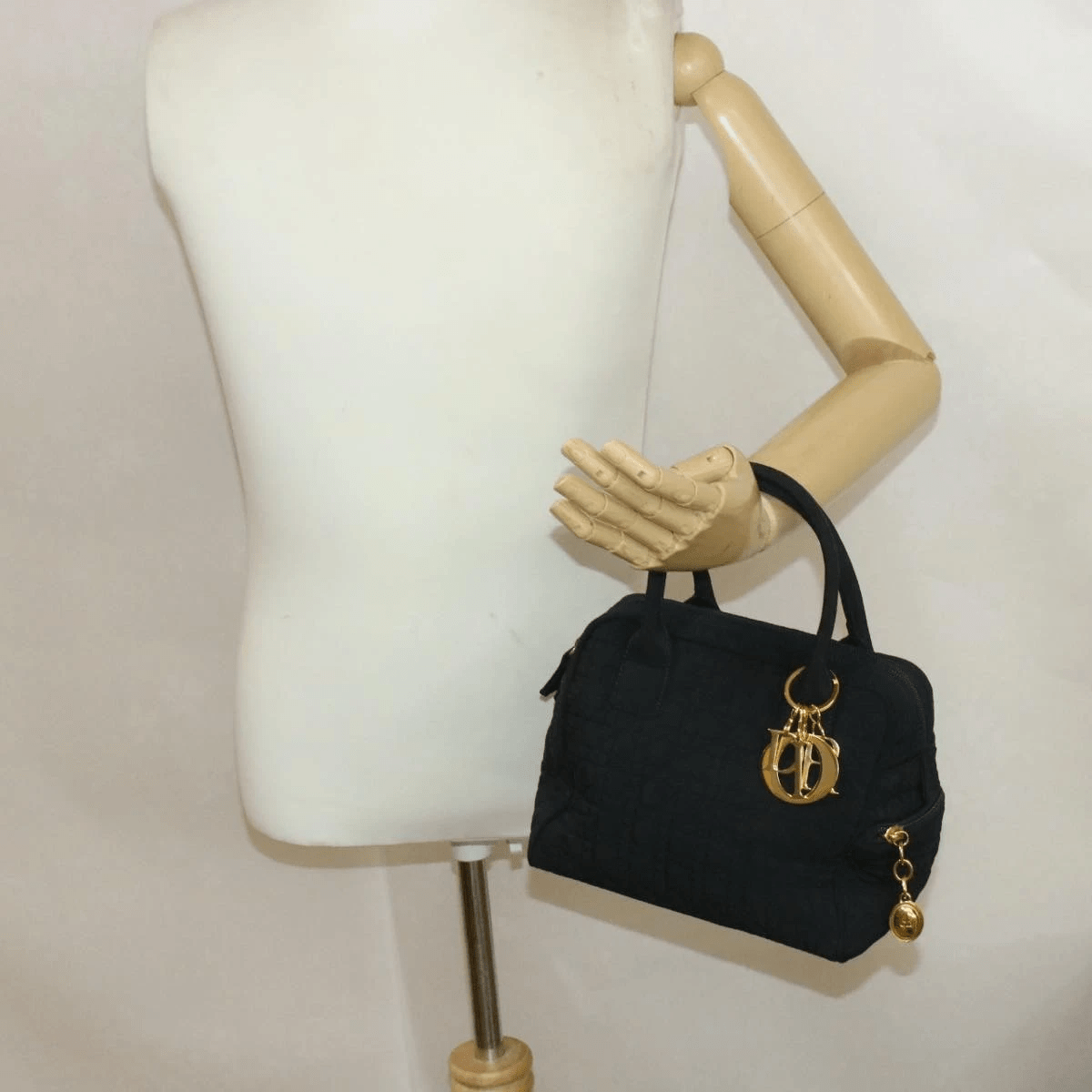 Christian Dior CHRISTIAN DIOR Cannage Hand Bag Black Nylon