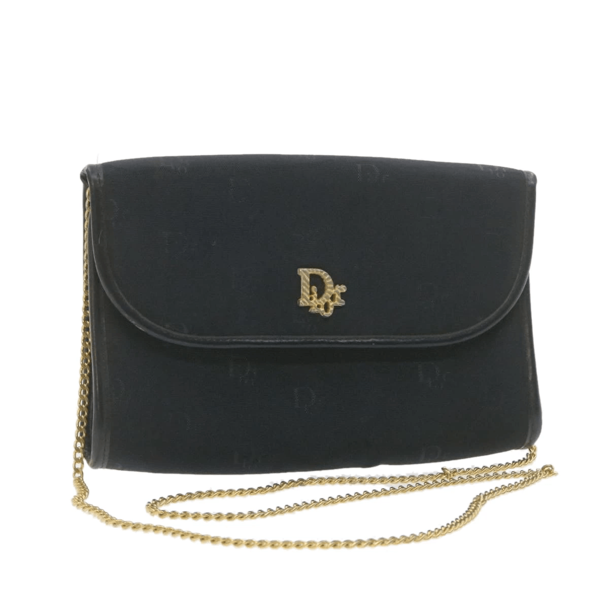 Christian Dior CHRISTIAN DIOR Chain Shoulder Bag Black Canvas Auth 21499 MW2753