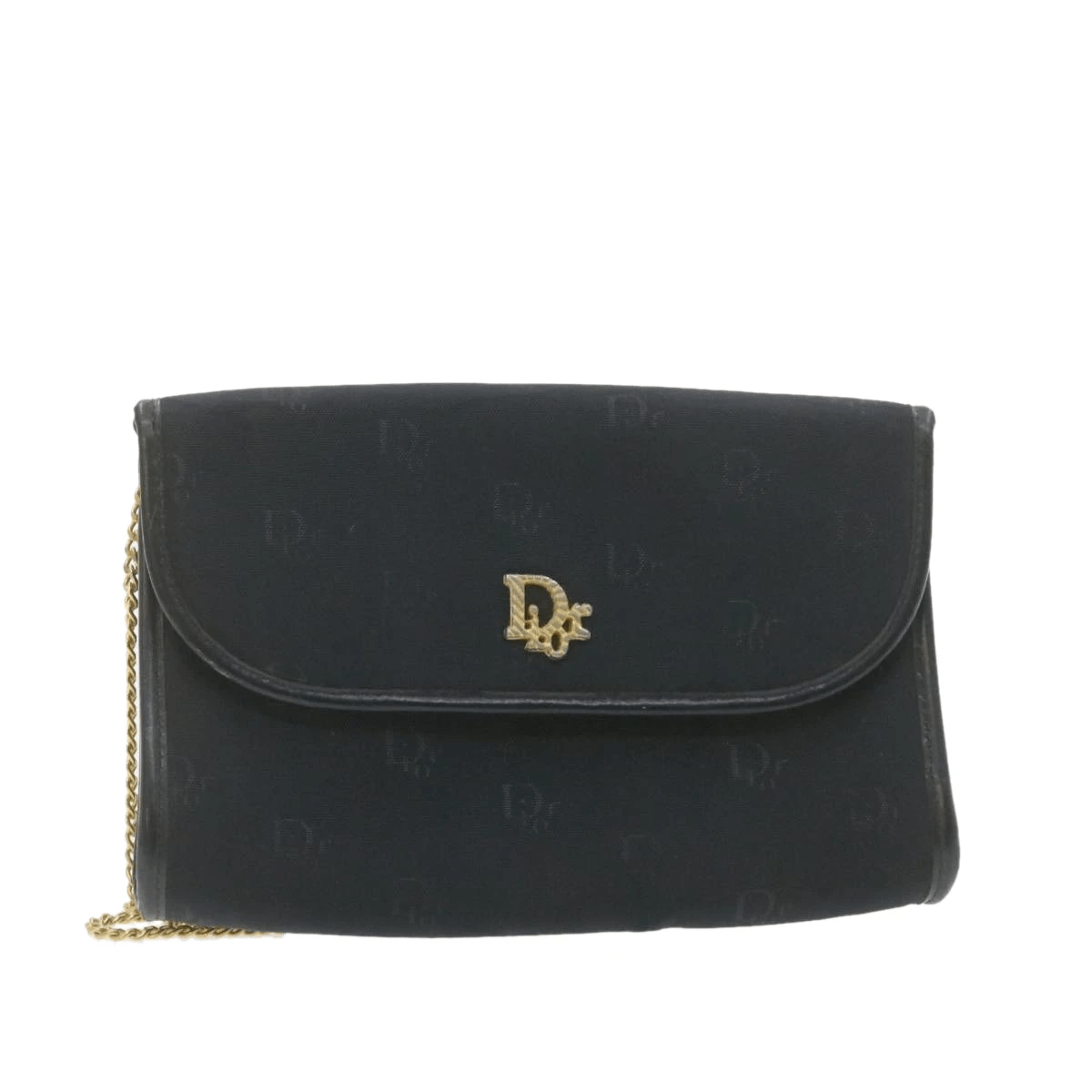 Christian Dior CHRISTIAN DIOR Chain Shoulder Bag Black Canvas Auth 21499 MW2753