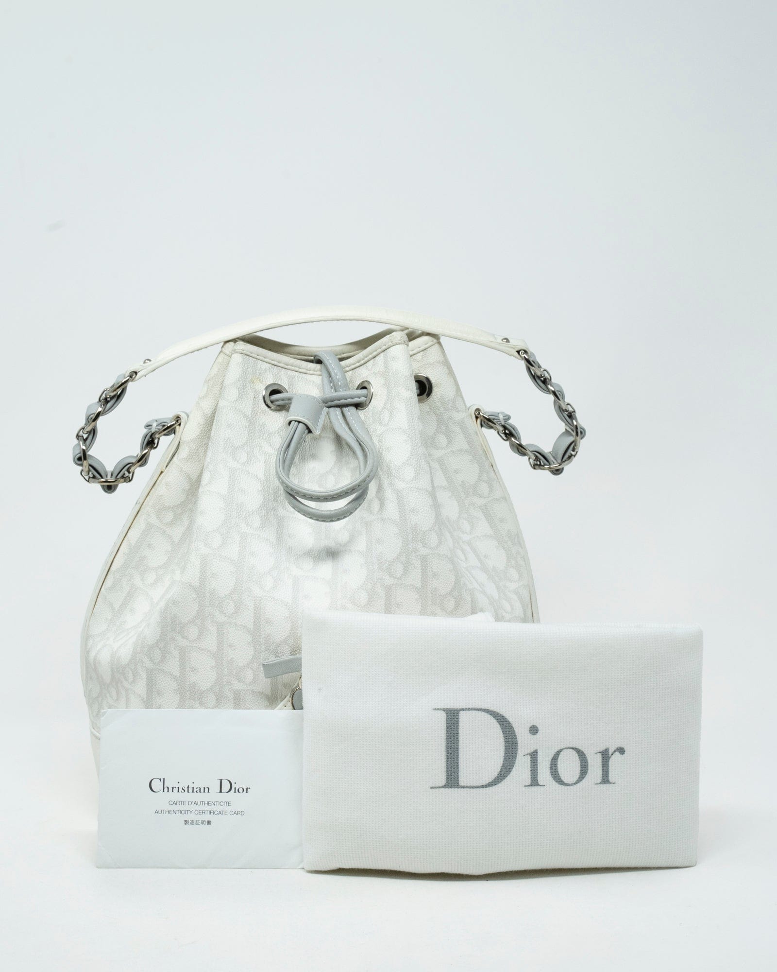 Christian Dior Christian Dior Cream & Grey Oblique Leather Bucket Bag  - AGL1911