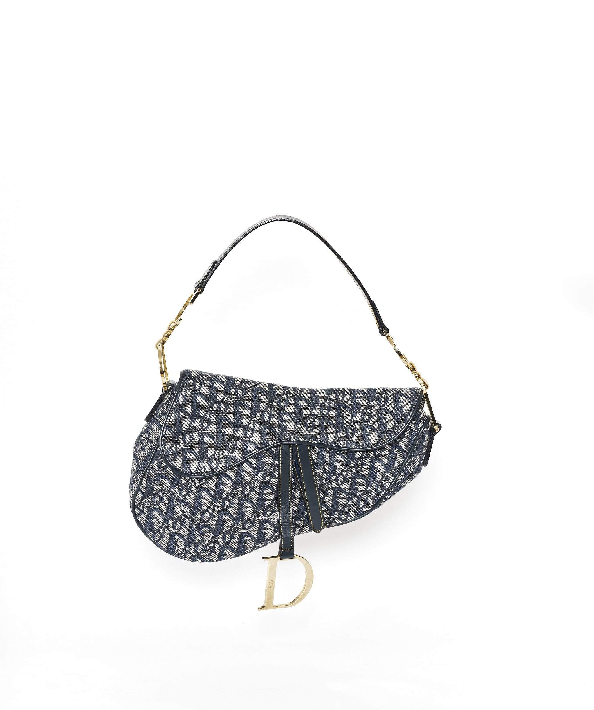 Christian Dior Dior Blue Oblique Canvas Saddle Bag GHW