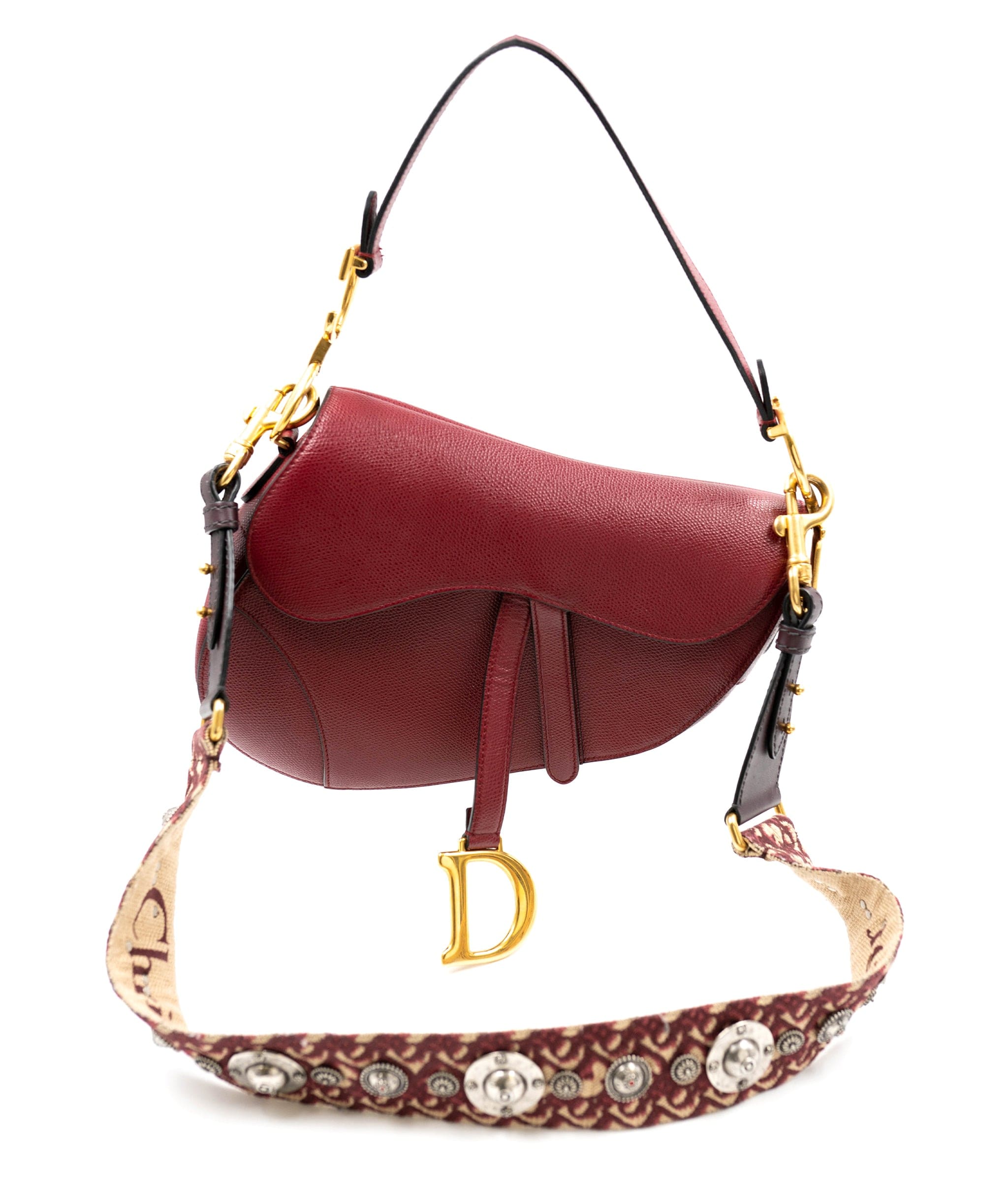 Christian Dior Dior Saddle Burgundy Red Saddle bag with Oblique Studded Strap - AWL3563