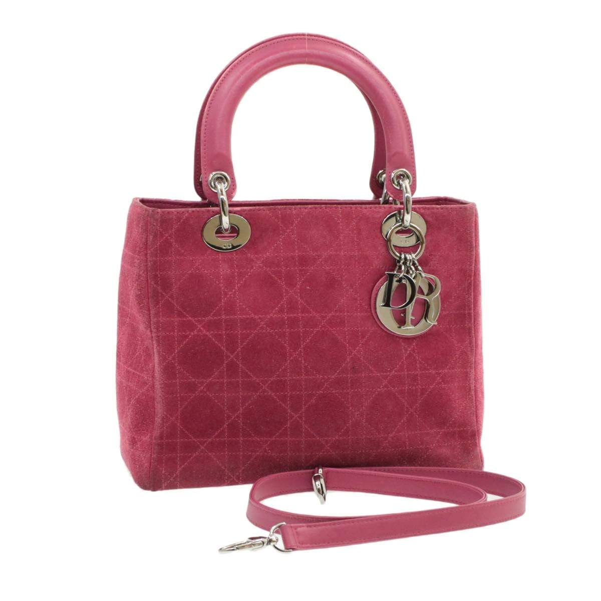 Christian Dior Lady Dior Pink Suede Bag with Shoulder Strap