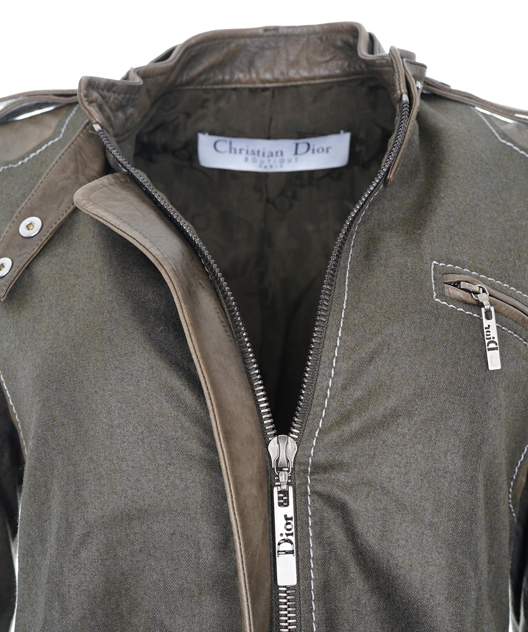 Christian Dior Dior Leather Biker Jacket Khaki Green ASL6974