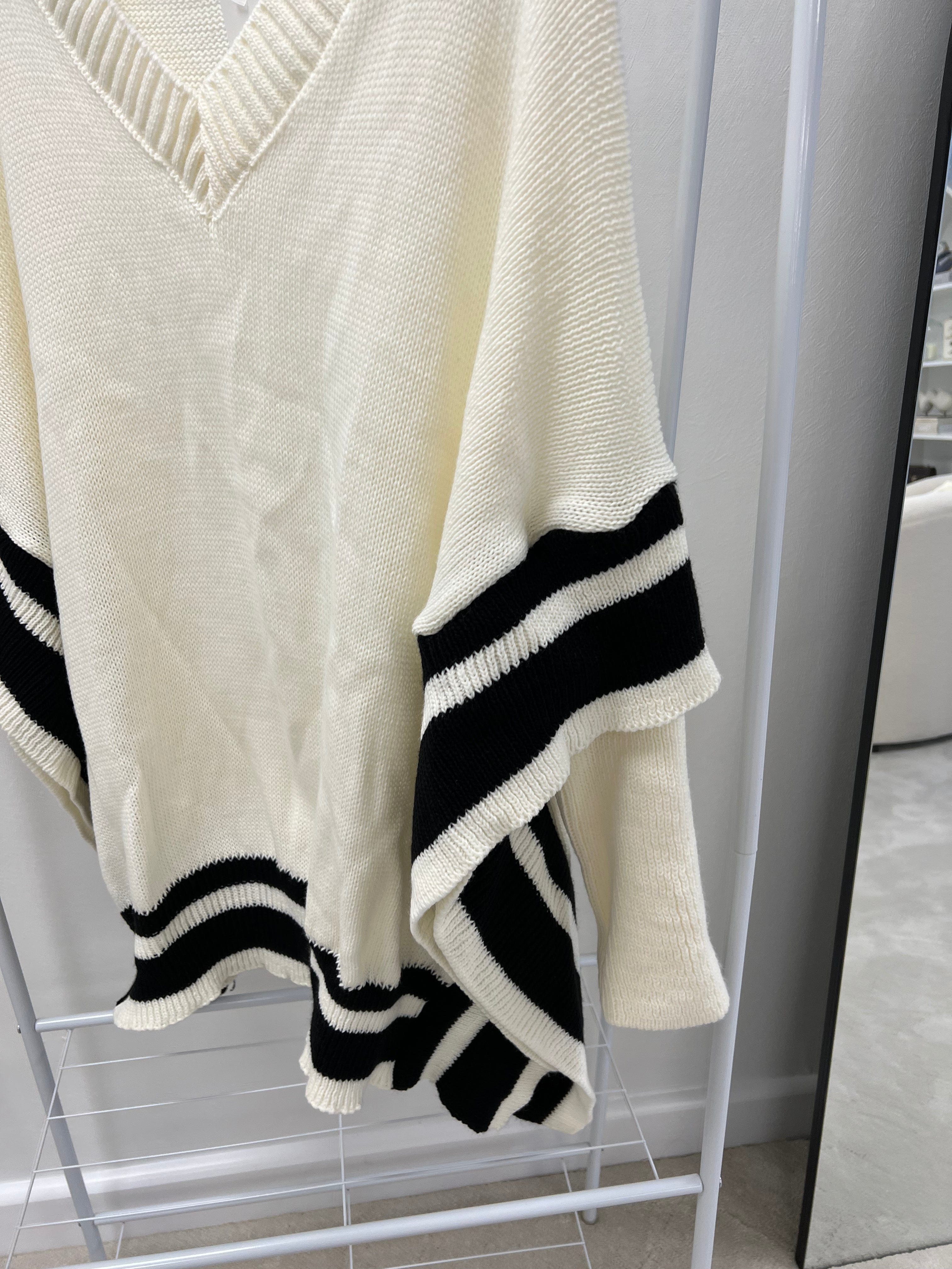 Ellatino Nicole Cream Stripe Poncho - One Size ASL6471