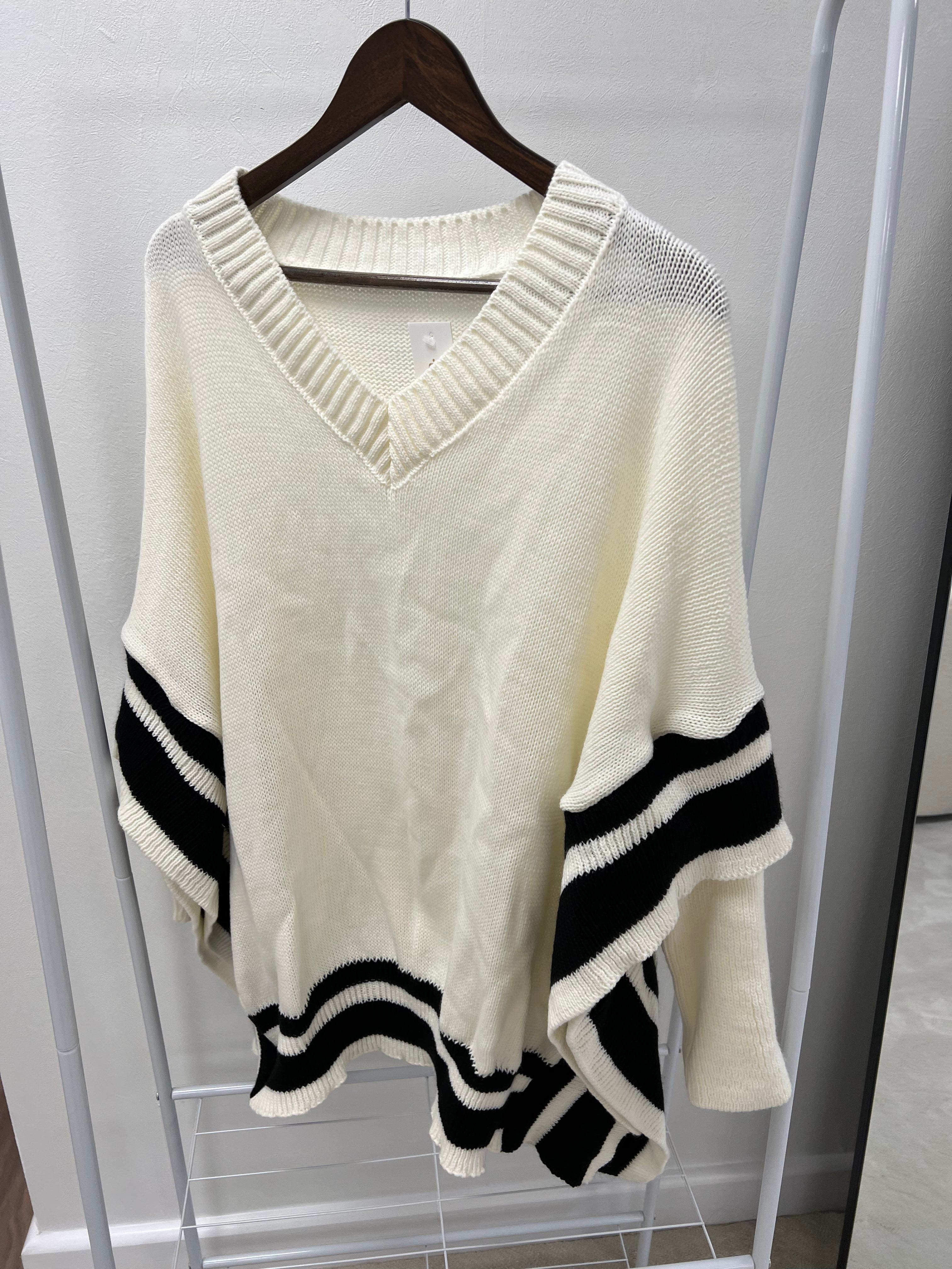 Ellatino Nicole Cream Stripe Poncho - One Size ASL6471