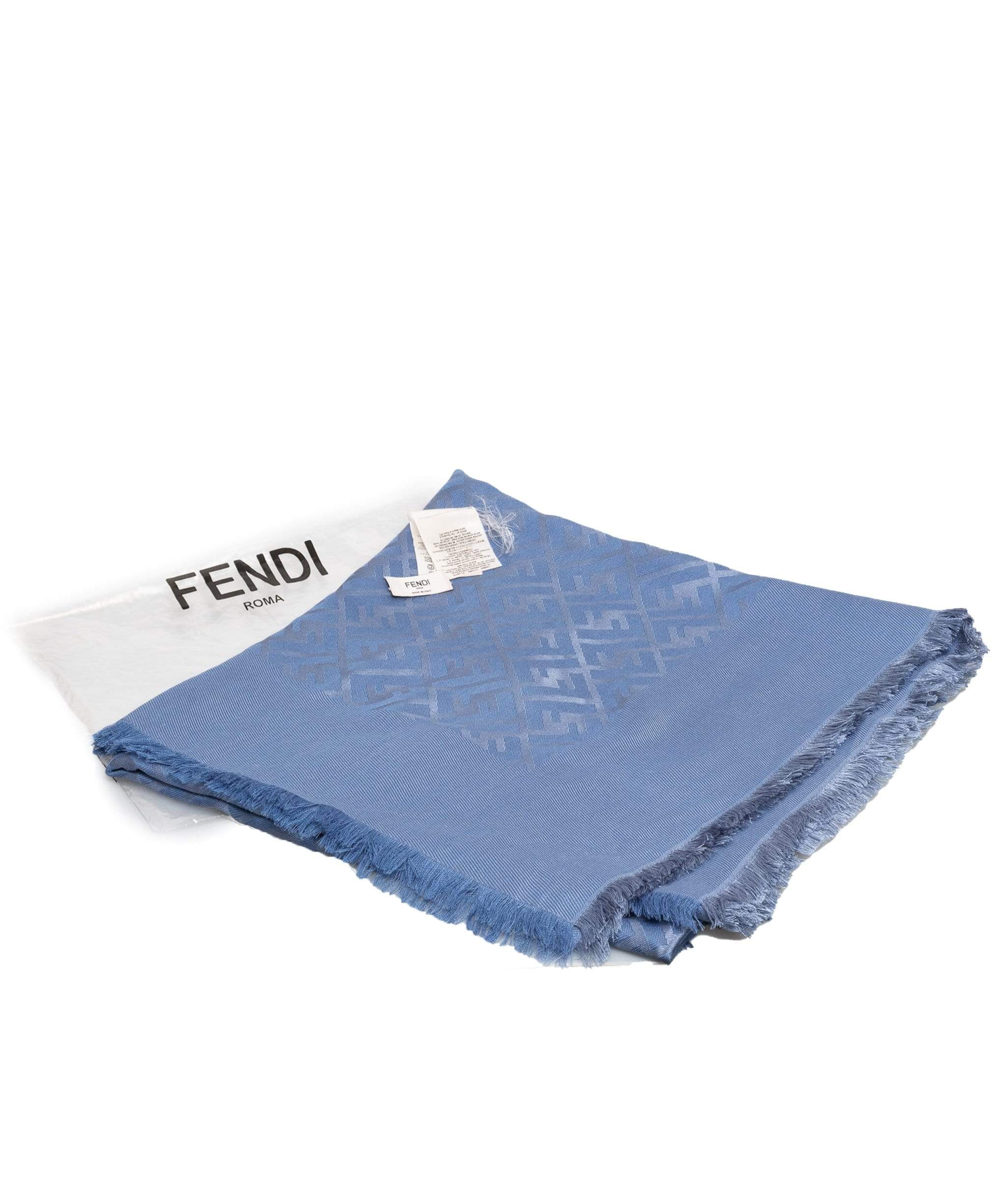 Fendi Fendi Blue FF Silk/Wool Scarf - AGL1330