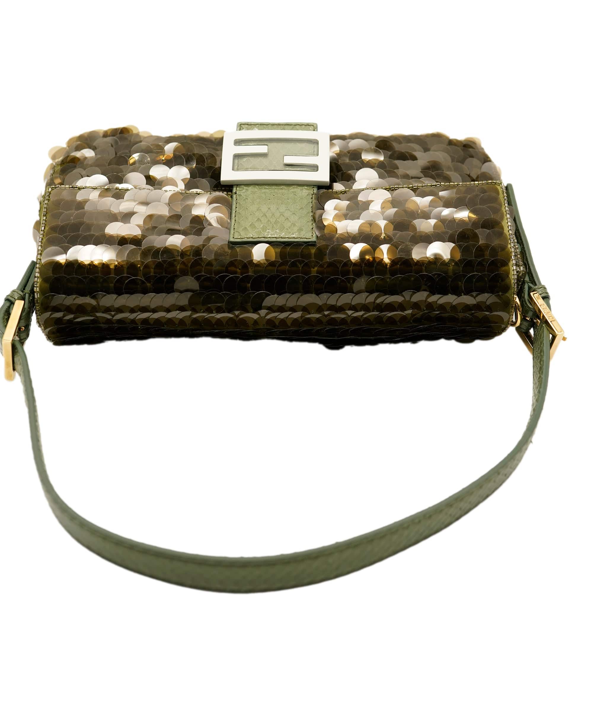 Fendi Fendi Baguette Bag Dark Green Sequin Super Rare AGC1470