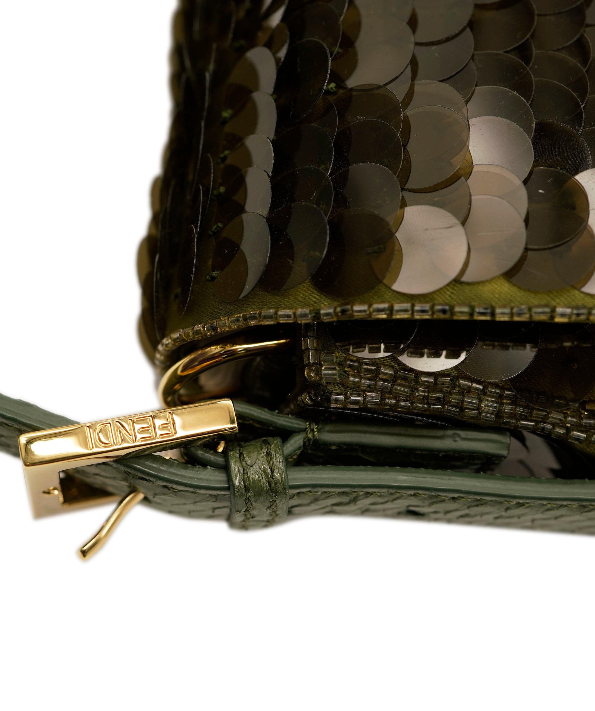 Fendi Fendi Baguette Bag Dark Green Sequin Super Rare AGC1470