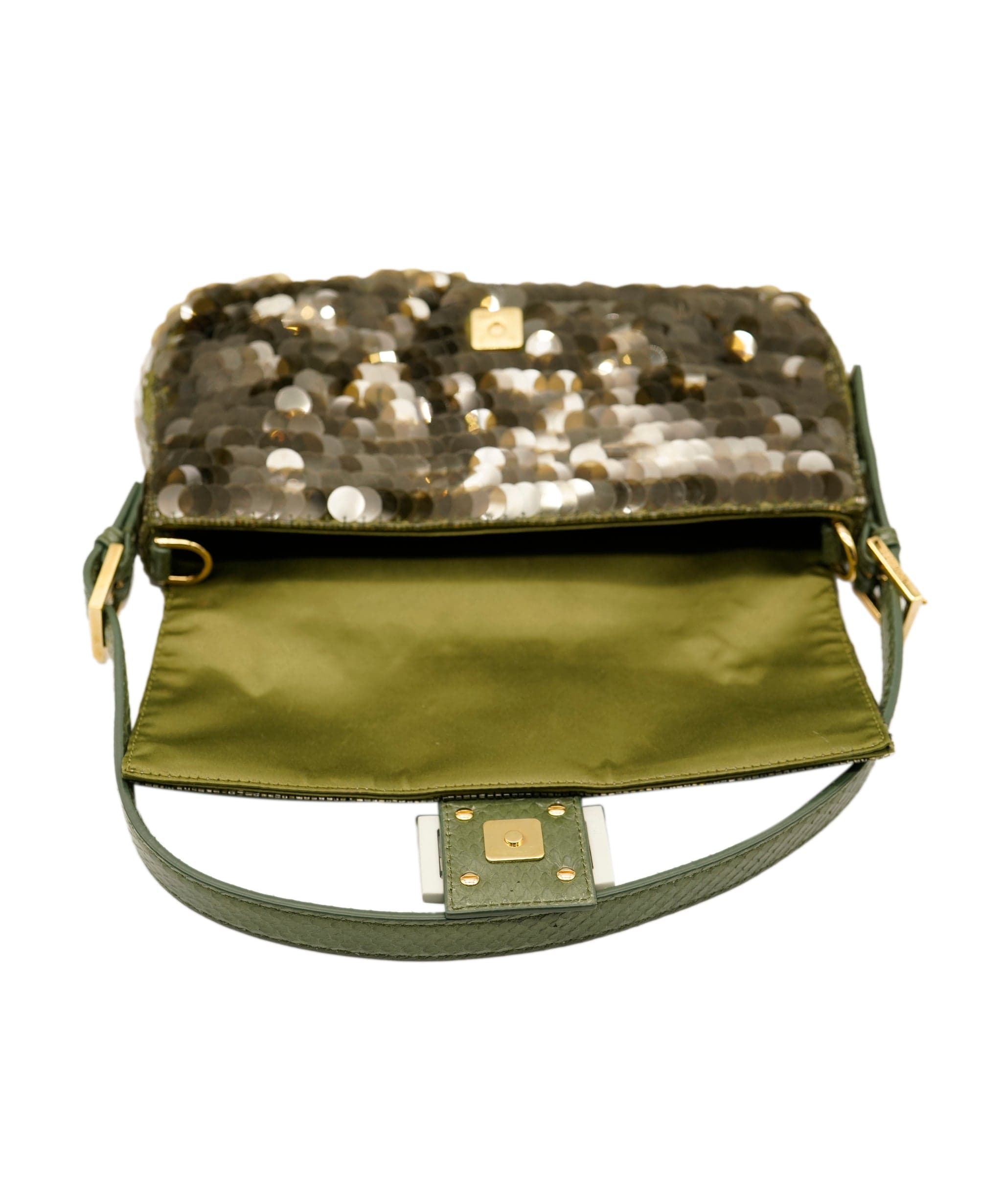 Fendi Fendi Baguette Bag Dark Green Sequin Super Rare AGC1470