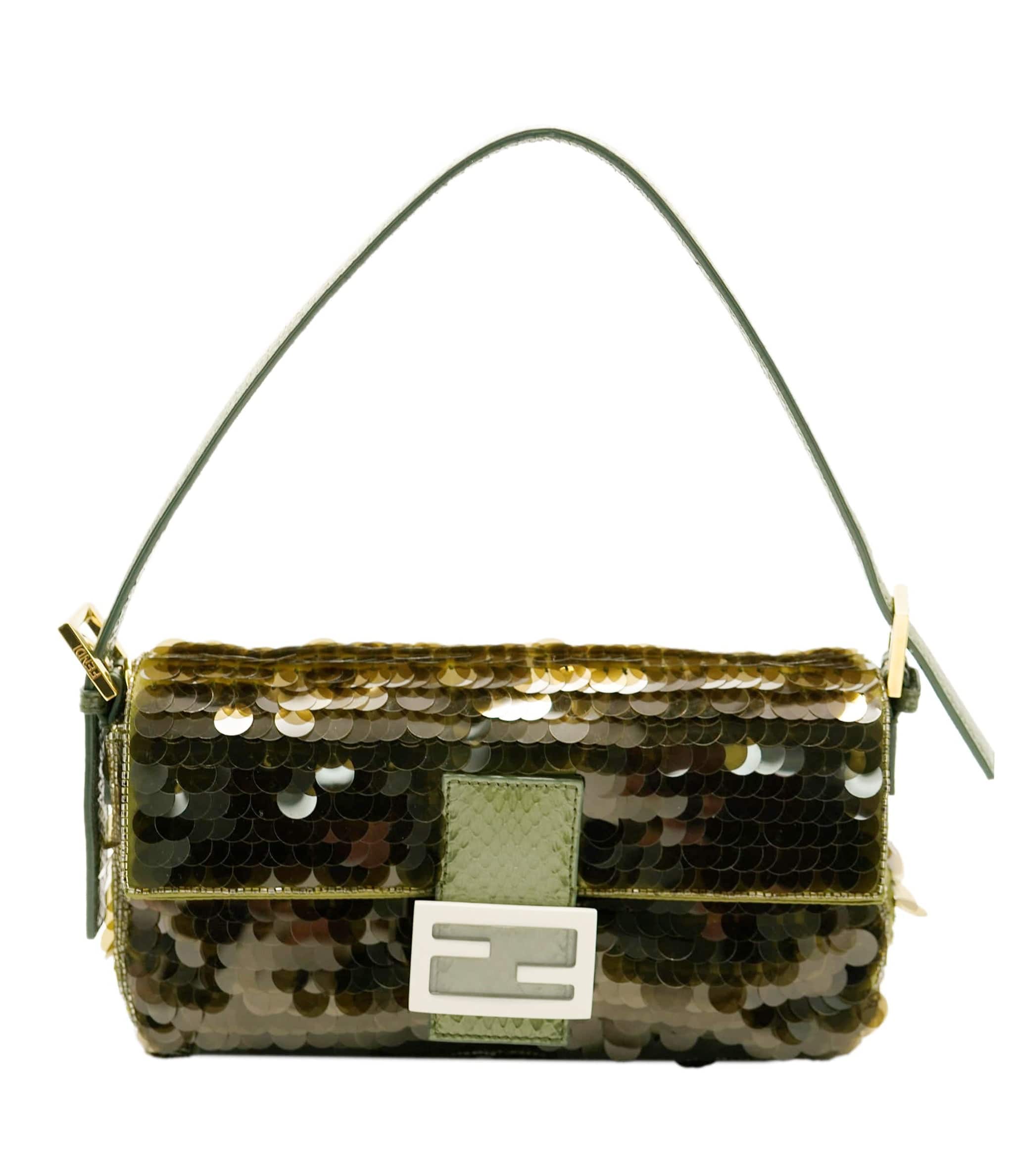 Fendi Fendi Baguette Bag Dark Green Sequin Super Rare AGC1470