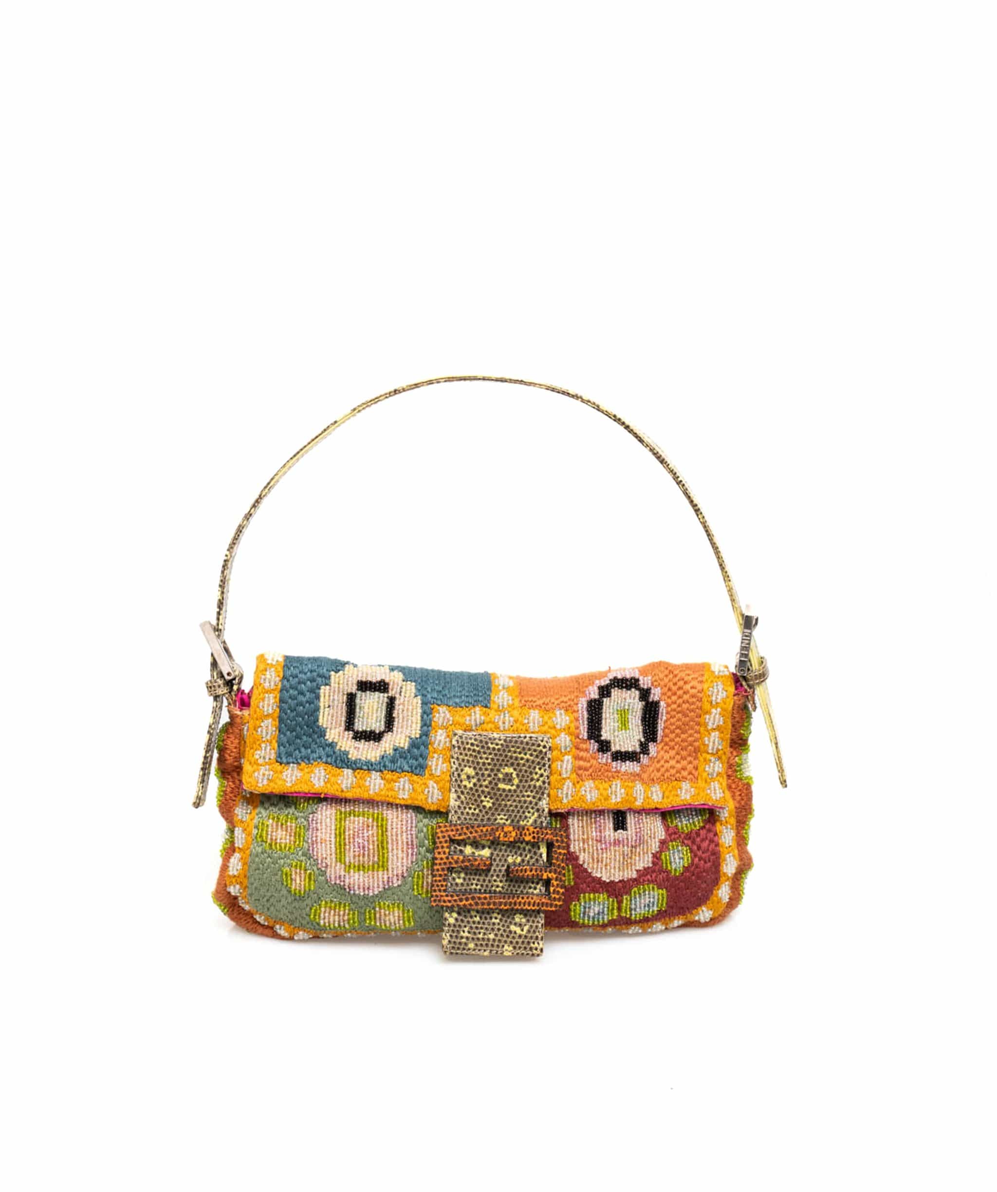 Fendi Fendi Beaded Baguette Bag with Lizard Skin Leather - AWL1774