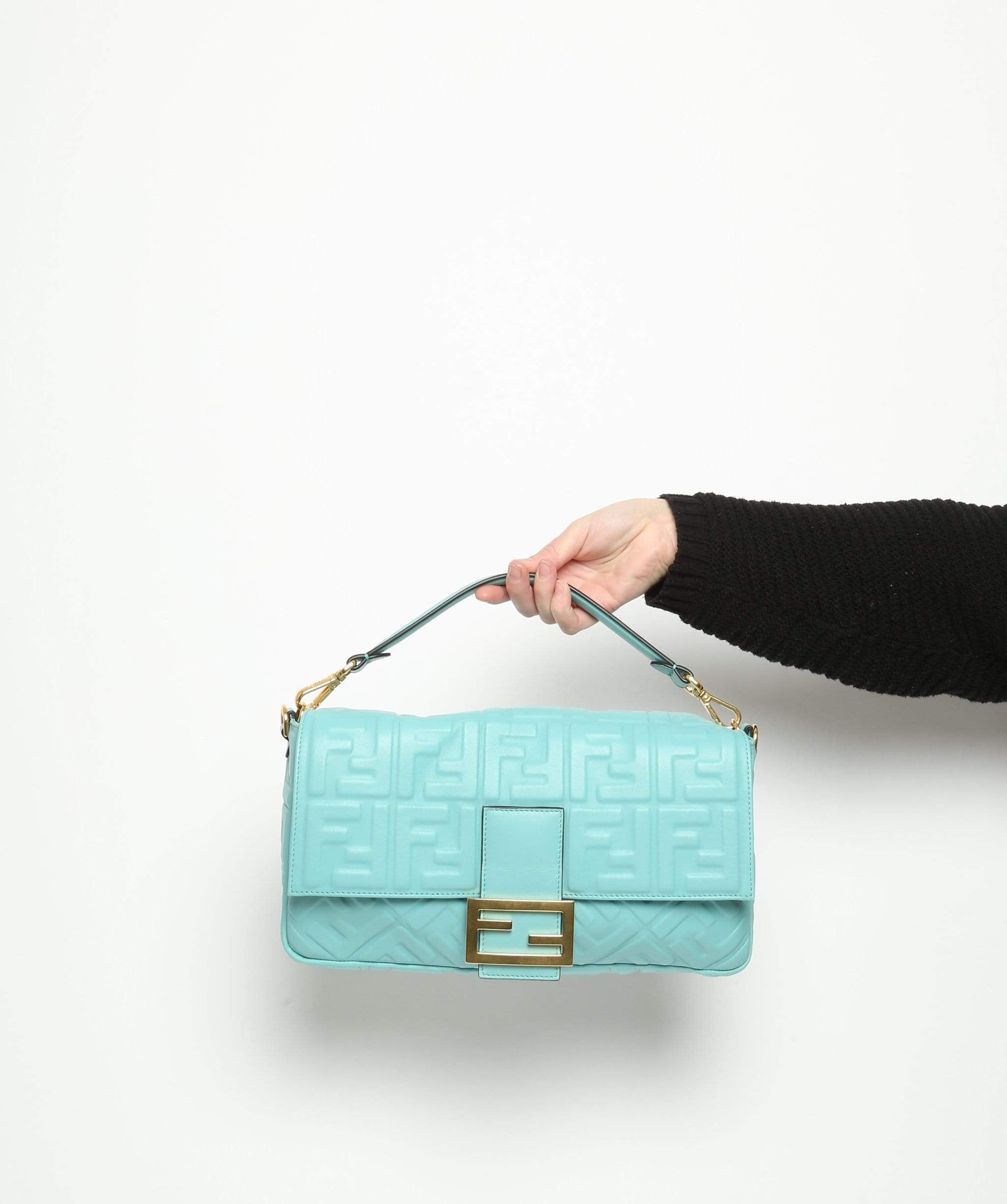 Fendi Fendi Light Blue Nappa Large Baguette Bag