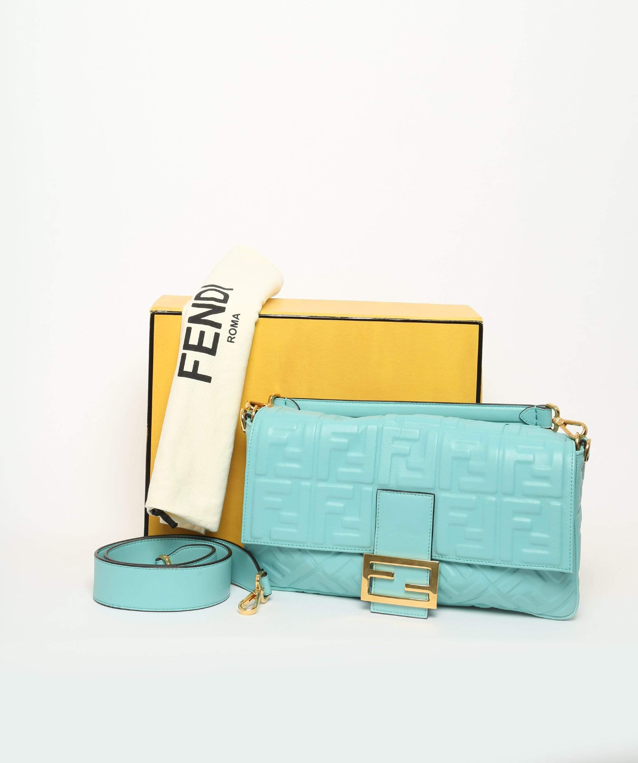 Fendi Fendi Light Blue Nappa Large Baguette Bag