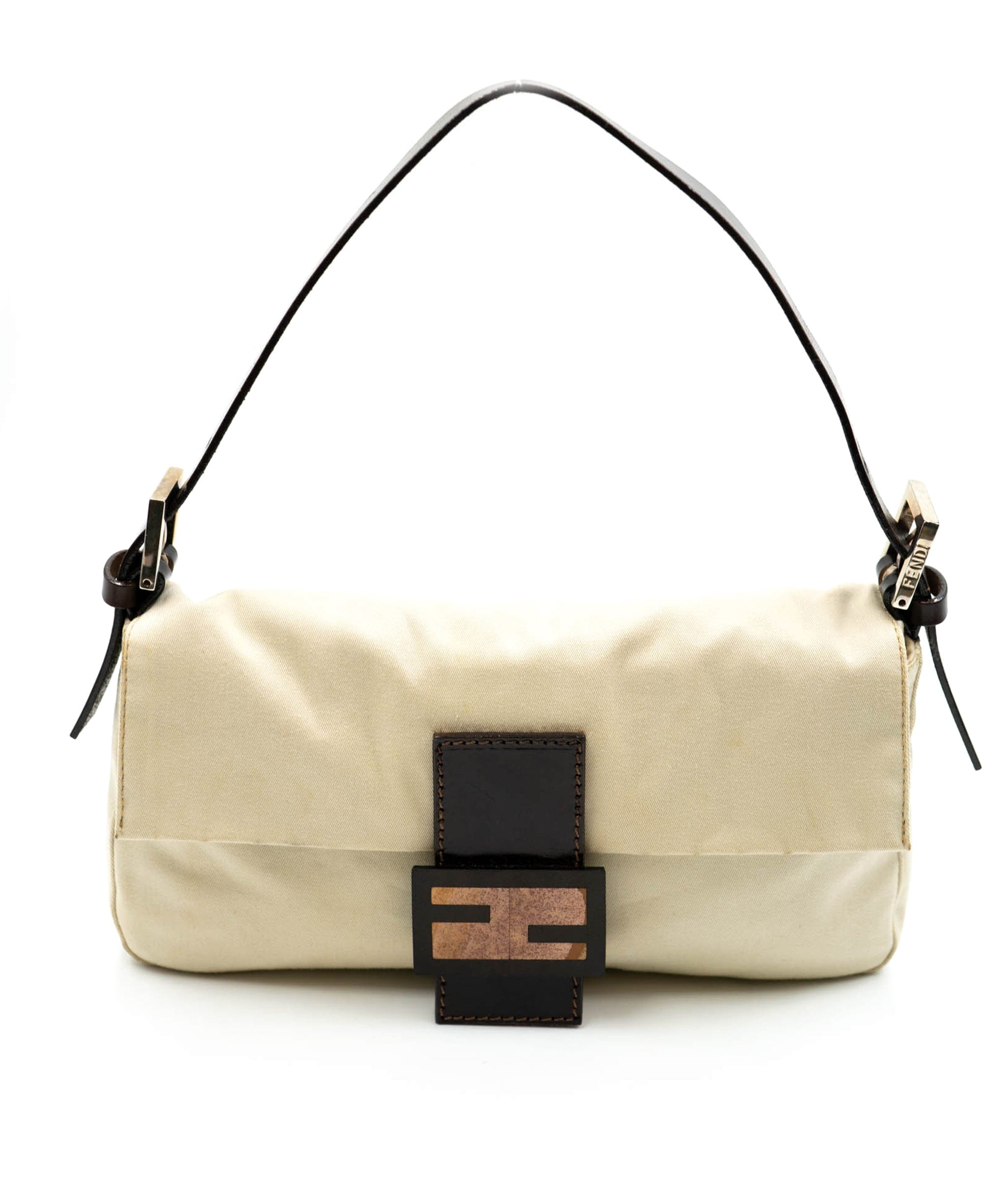 Fendi FENDI Mamma Baguette Shoulder Bag Canvas Beige Auth bs1973 - AWL3904