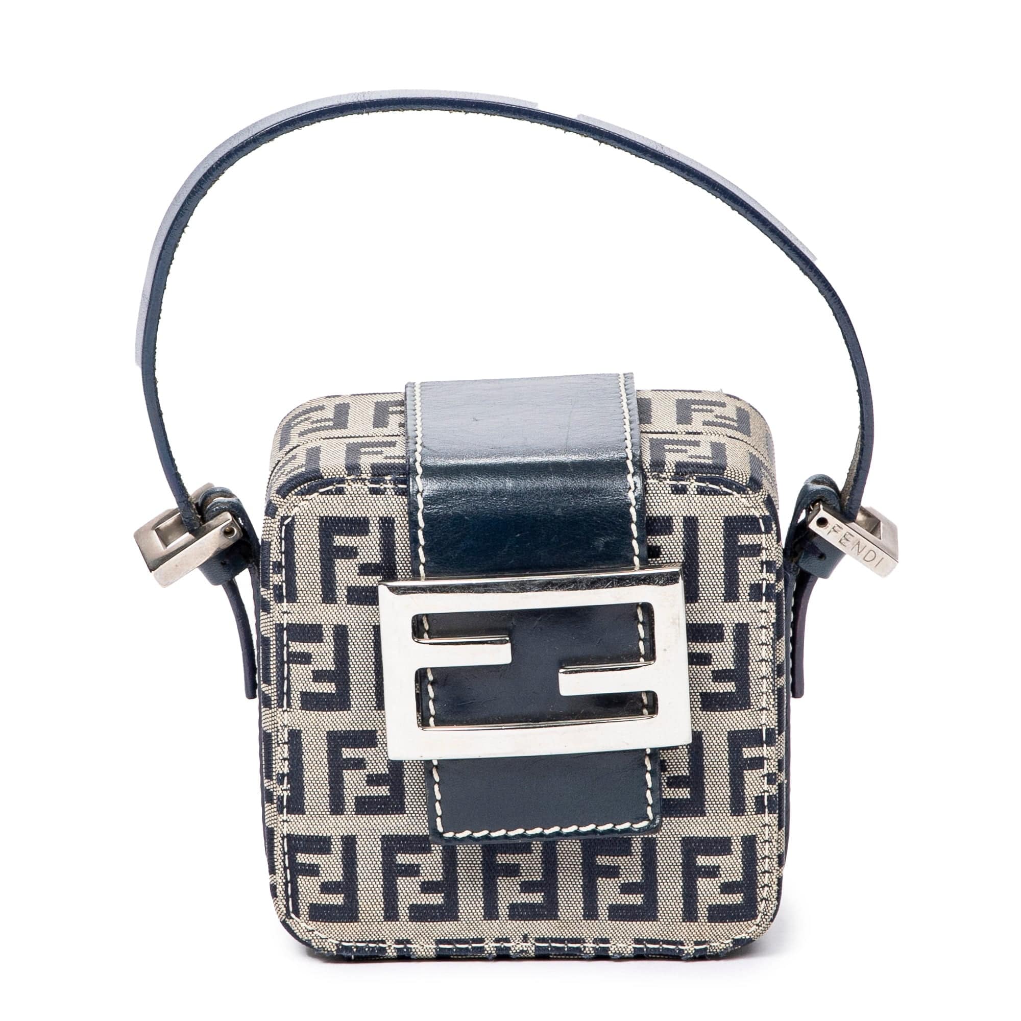 Fendi Fendi Mini Cube Handbag Beige/Navy Blue Zucca Canvas AWL4584