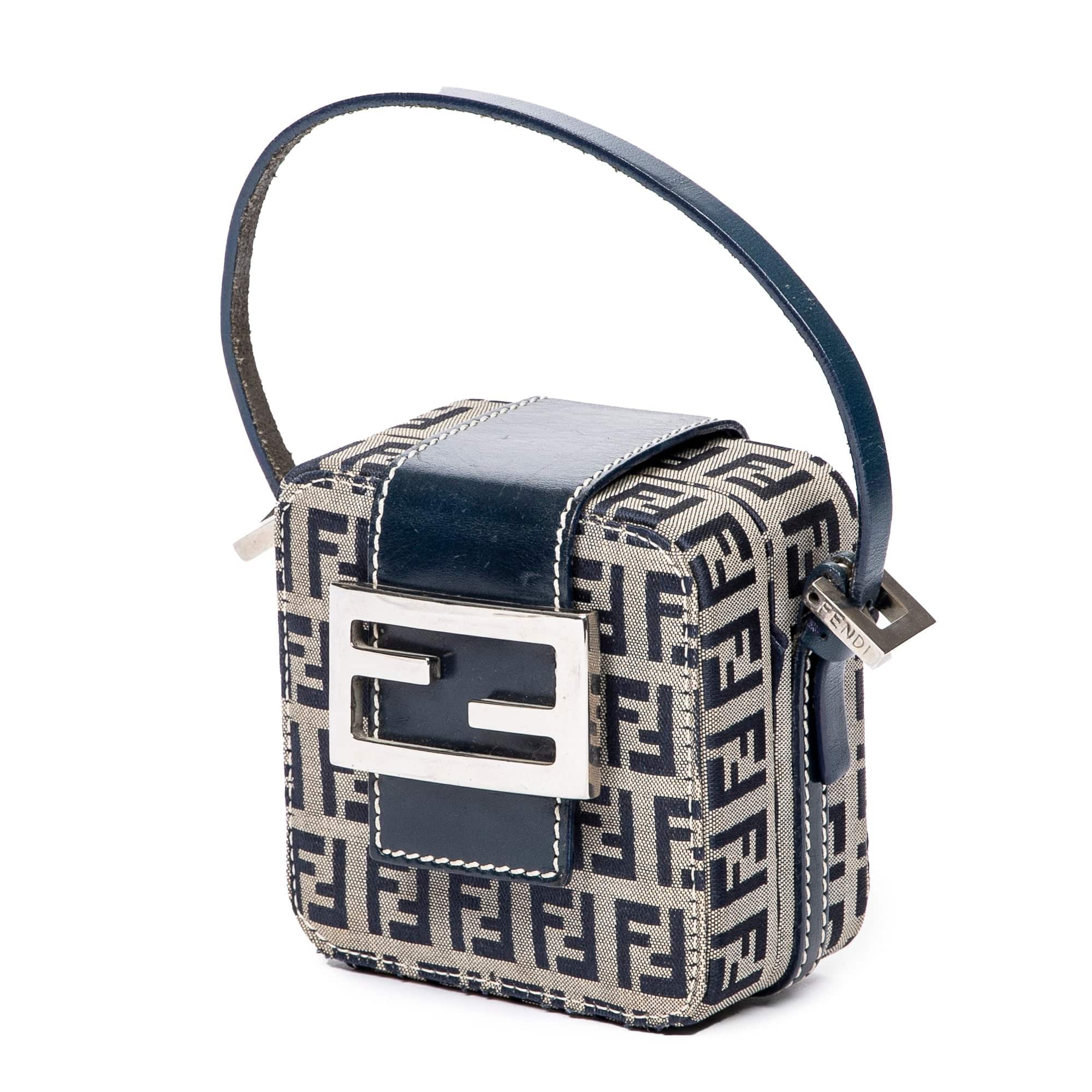 Fendi Fendi Mini Cube Handbag Beige/Navy Blue Zucca Canvas AWL4584