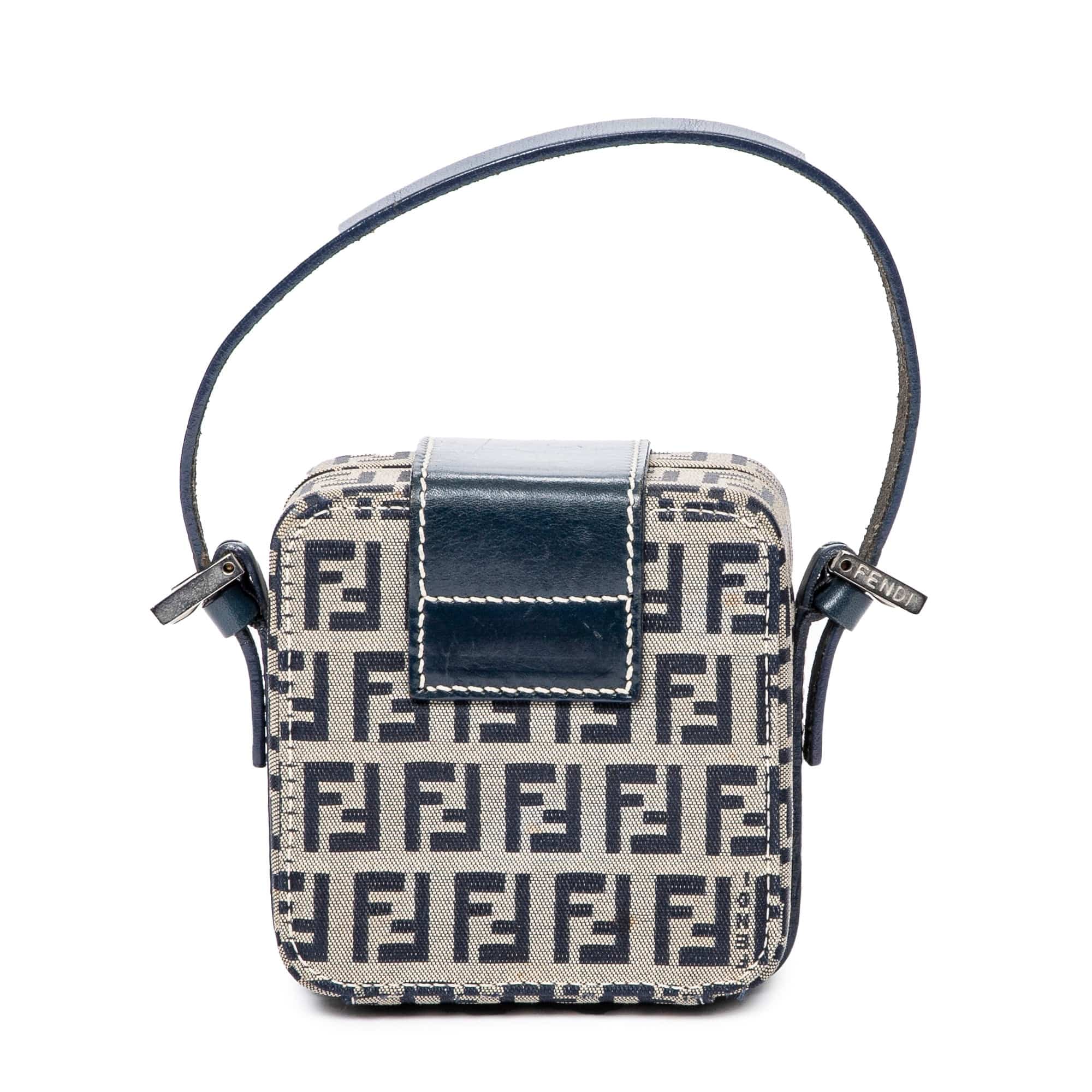 Fendi Fendi Mini Cube Handbag Beige/Navy Blue Zucca Canvas AWL4584