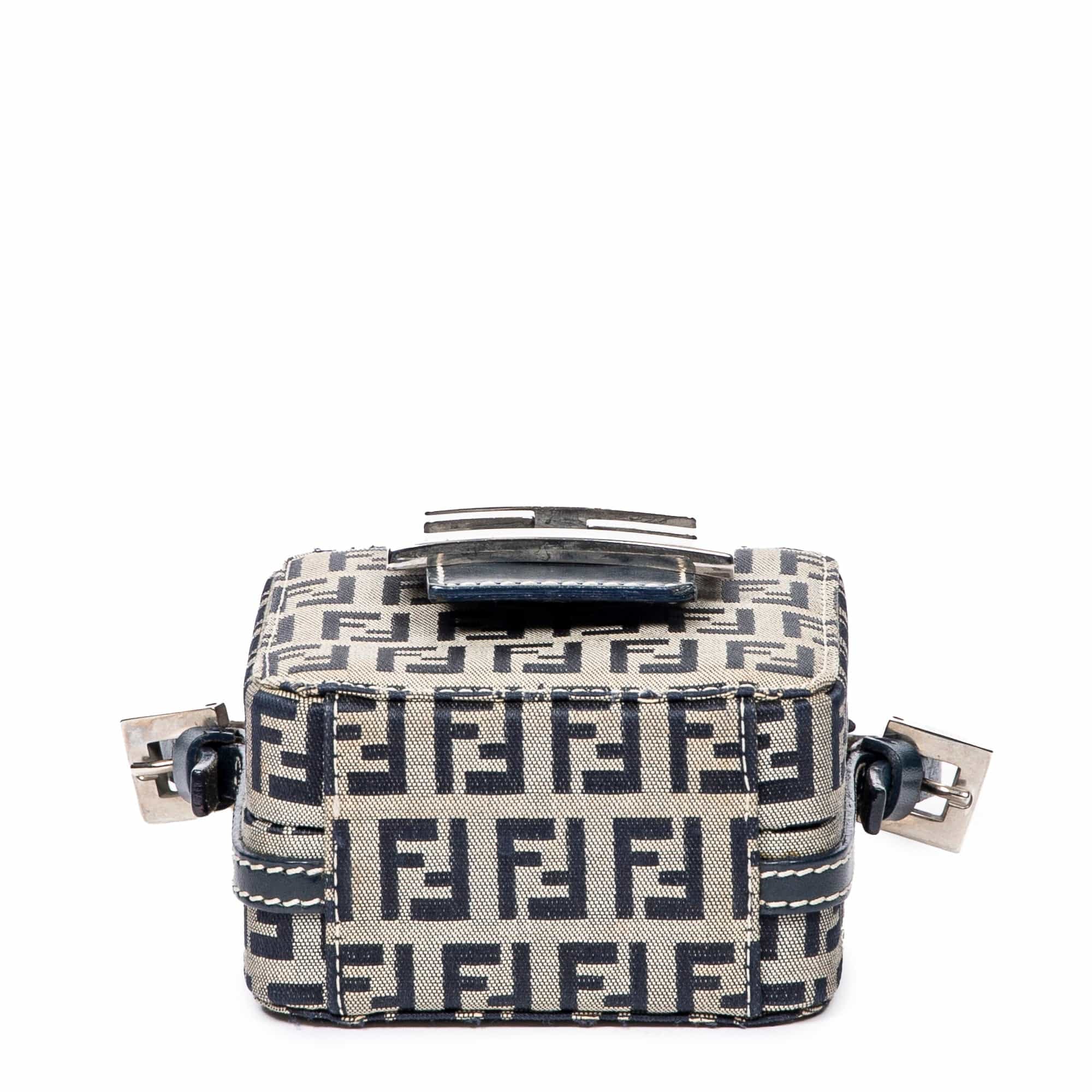 Fendi Fendi Mini Cube Handbag Beige/Navy Blue Zucca Canvas AWL4584