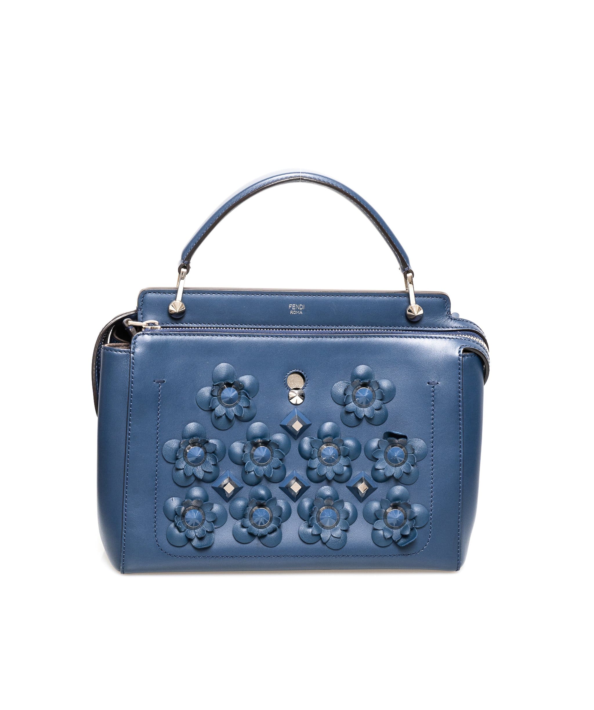 Fendi Fendi Navy Floral Detail Leather Dotcom Bag   - AGL1365