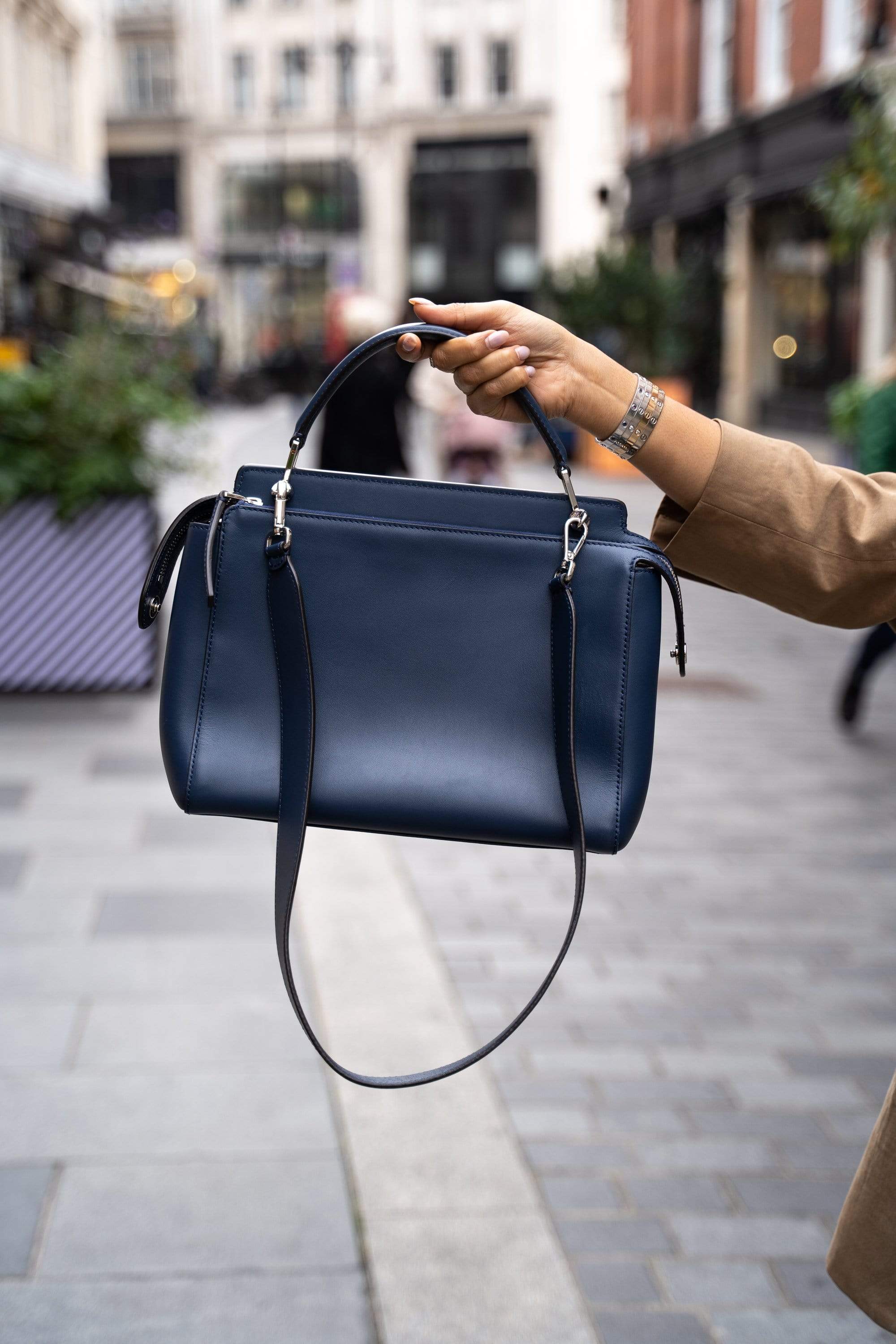 Fendi Fendi Navy Floral Detail Leather Dotcom Bag   - AGL1365