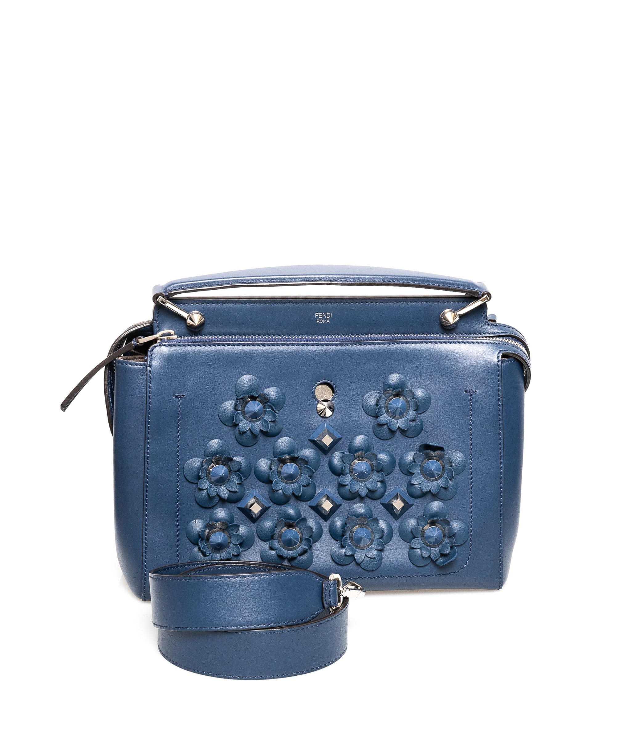 Fendi Fendi Navy Floral Detail Leather Dotcom Bag   - AGL1365