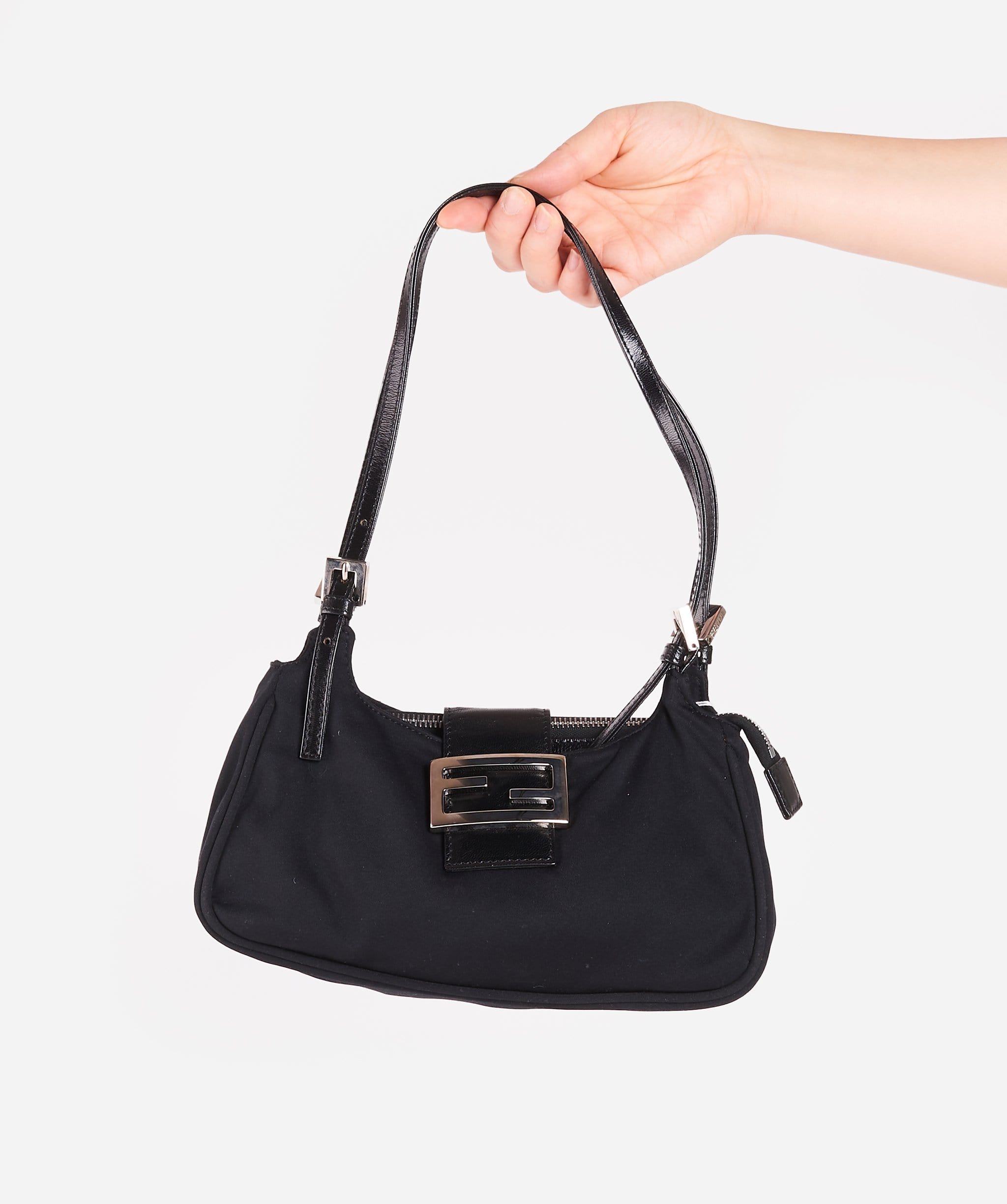 Fendi FENDI Nylon Mamma Baguette Shoulder Bag Black