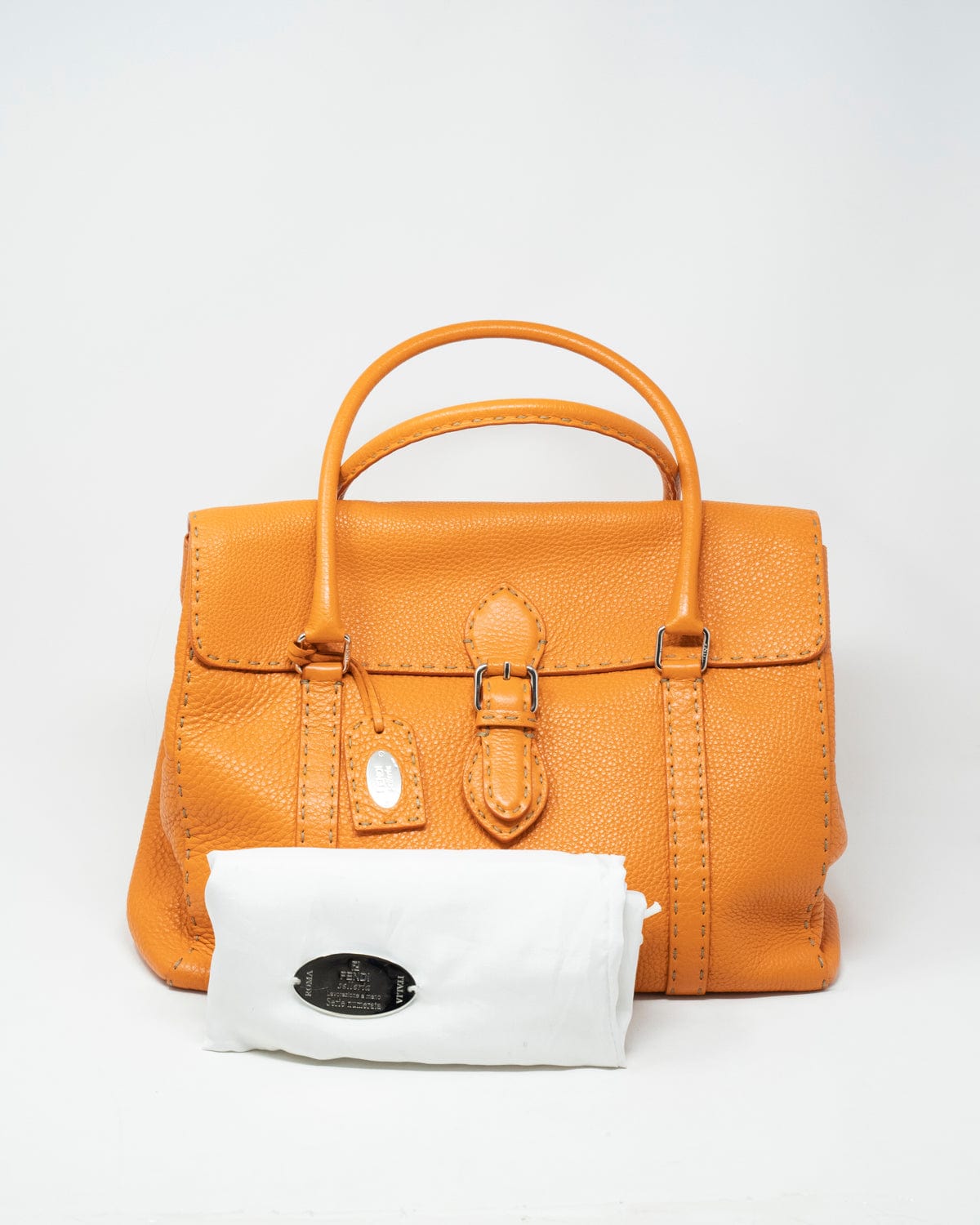 Fendi Fendi Orange Grained Leather Tote Bag - ADL1842