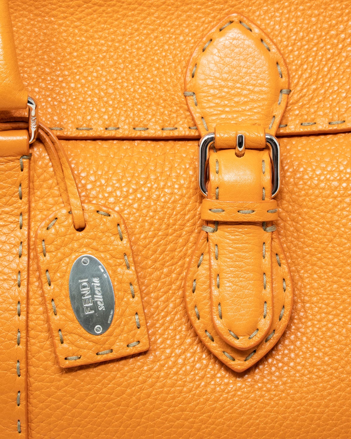 Fendi Fendi Orange Grained Leather Tote Bag - ADL1842