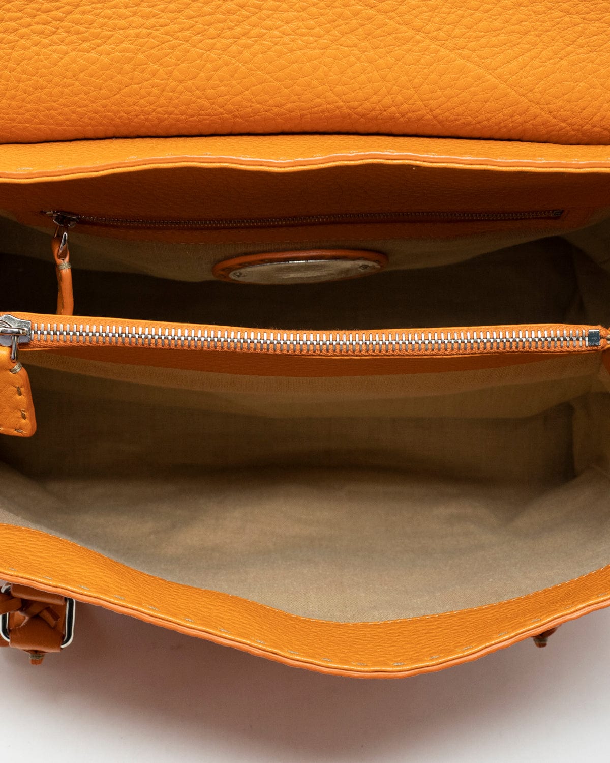 Fendi Fendi Orange Grained Leather Tote Bag - ADL1842