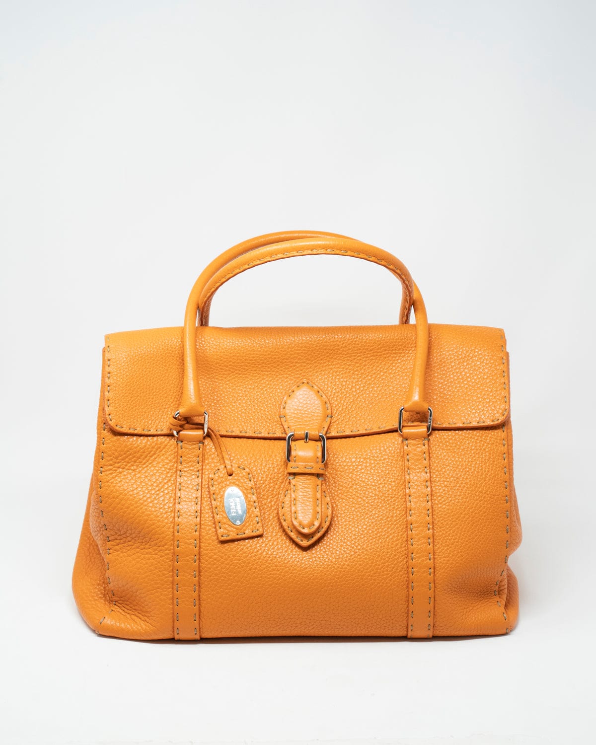 Fendi Fendi Orange Grained Leather Tote Bag - ADL1842