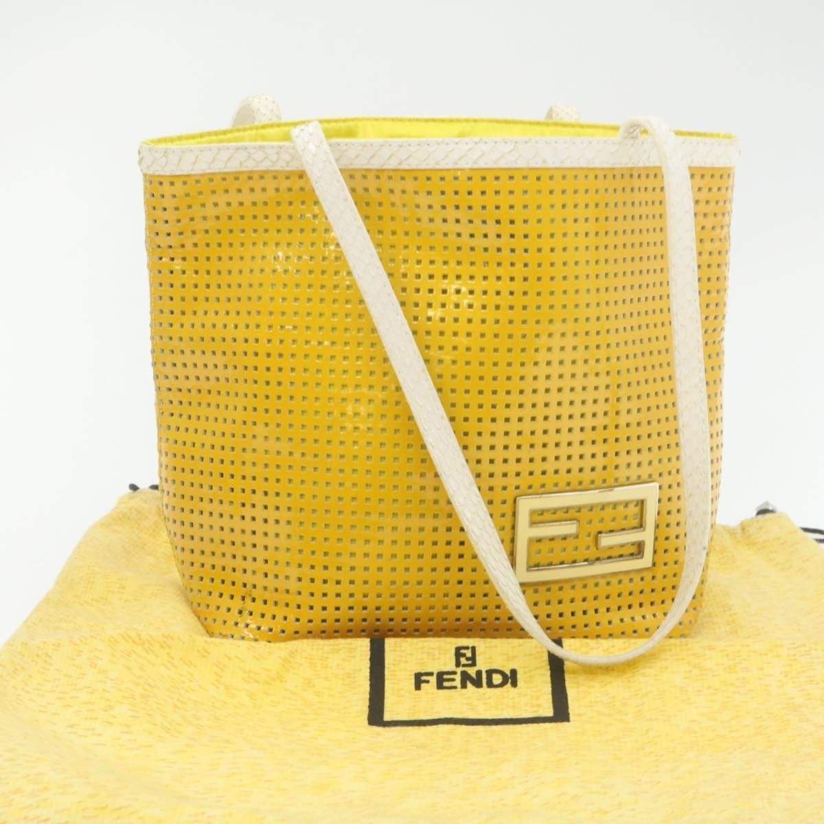 Fendi FENDI Patent Yellow Perforated Small Tote Bag MW2326