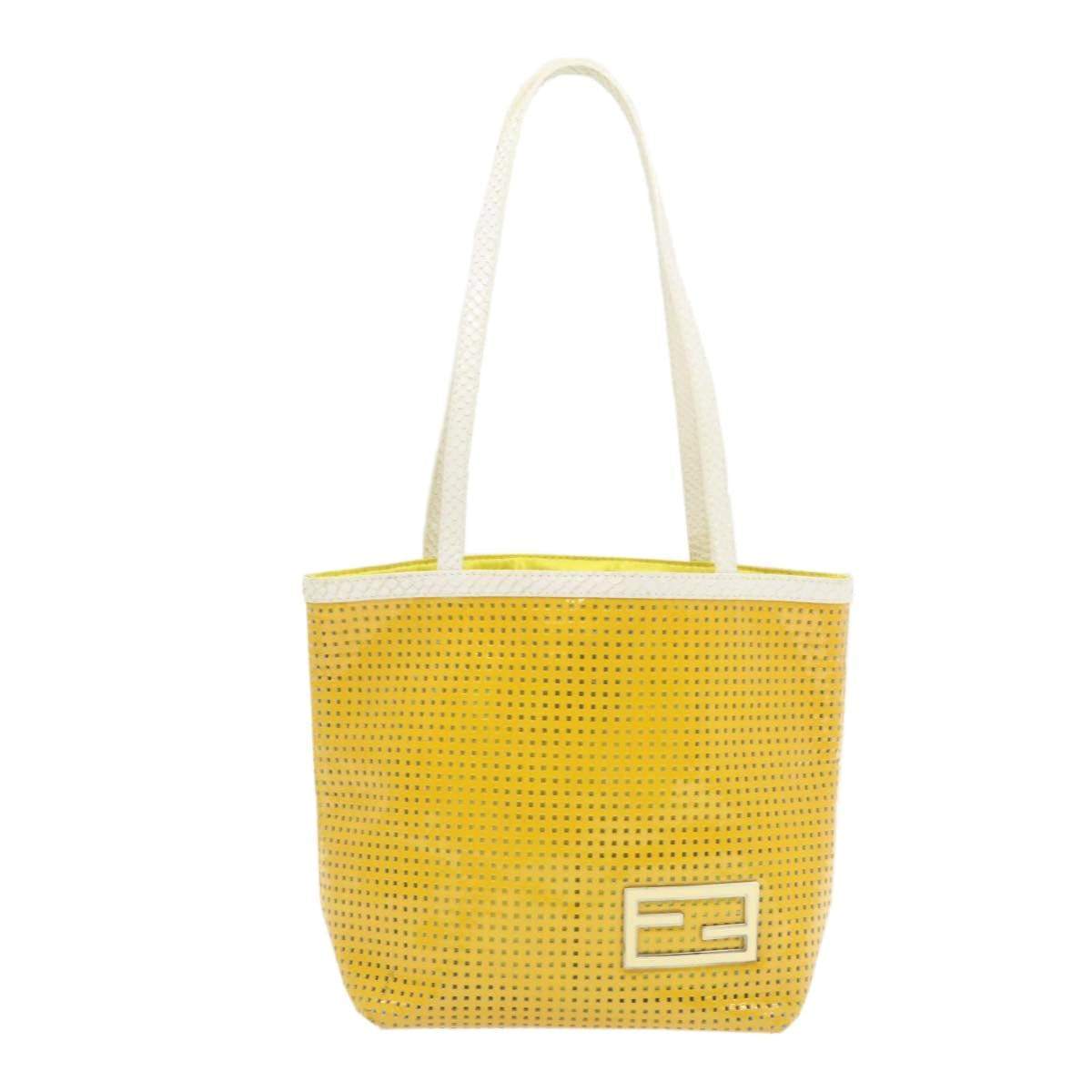 Fendi FENDI Patent Yellow Perforated Small Tote Bag MW2326