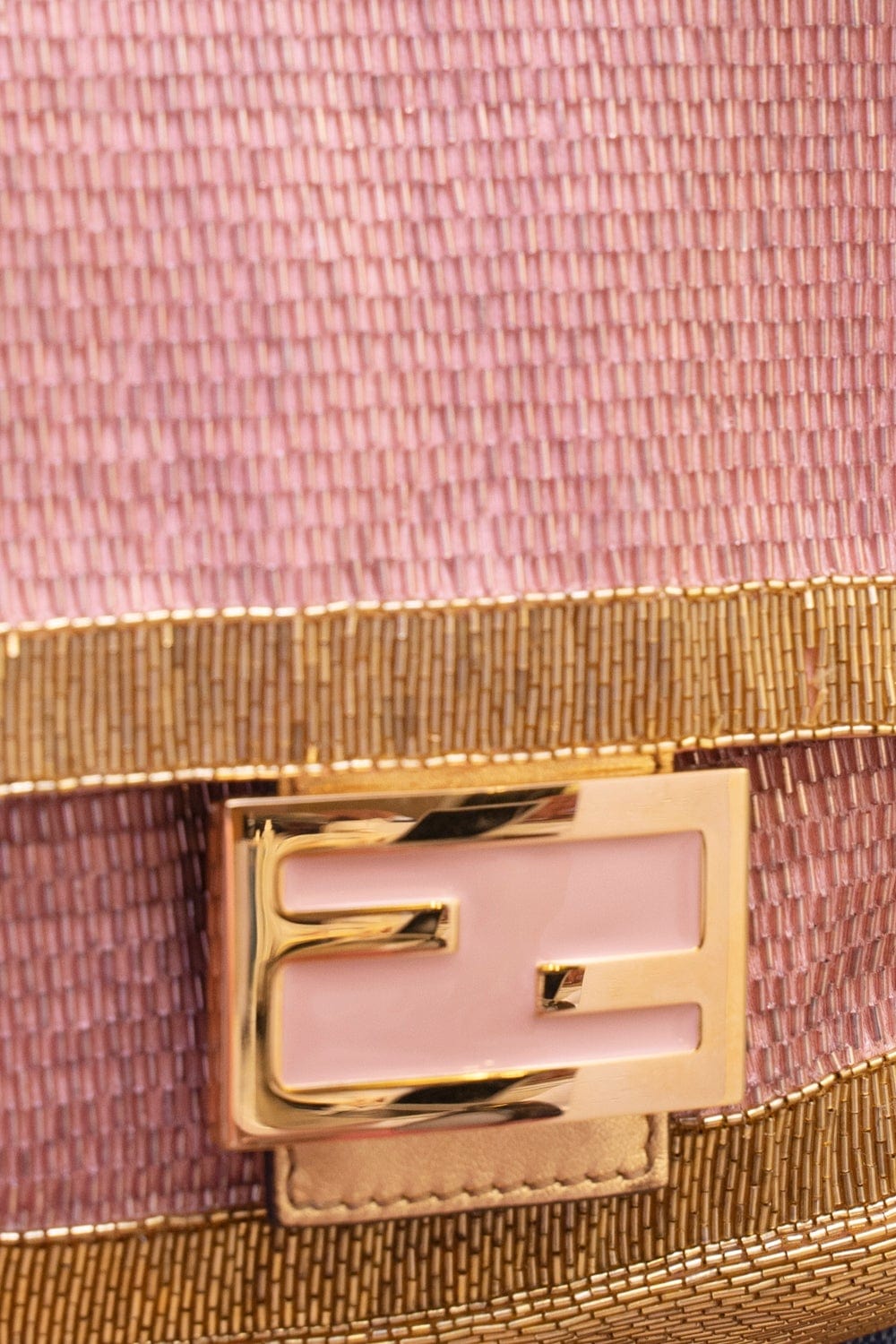 Fendi Fendi Pink and Gold Beaded Leather Baguette Bag - AGL1585