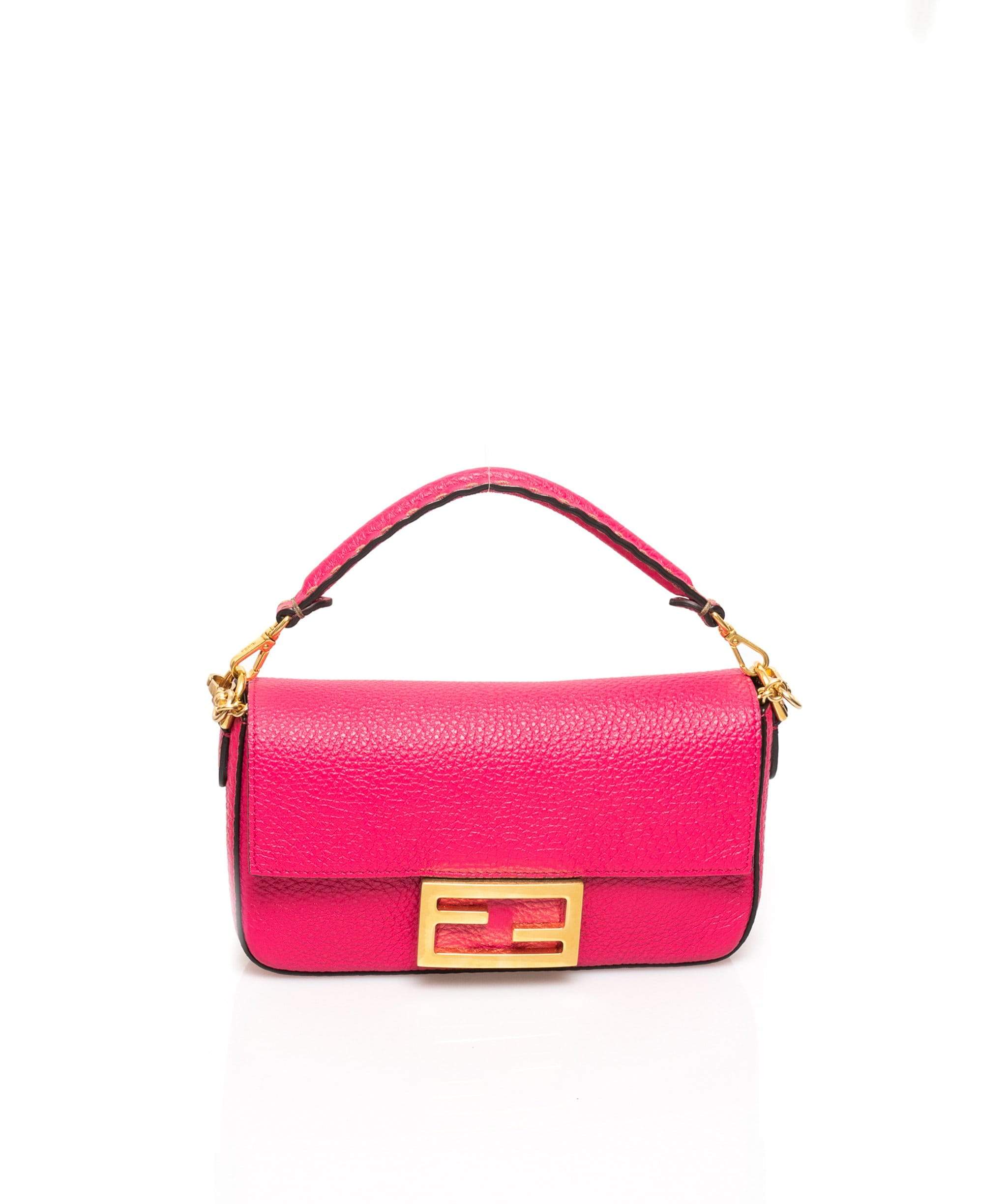 Fendi Fendi Pink Leather Mini Baguette Bag GHW  AGC1021